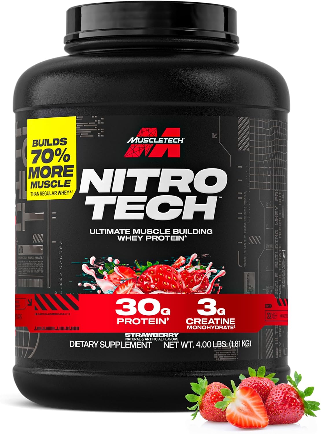 Muscletech Whey Protein Powder (Strawberry, 4 Pound) - Nitro-Tech Ultimate Muscle Building Formula with Whey Protein Isolate - 30g of Protein, 3g of Creatine & 6.8g of BCAA - Packaging May Vary - Image 2