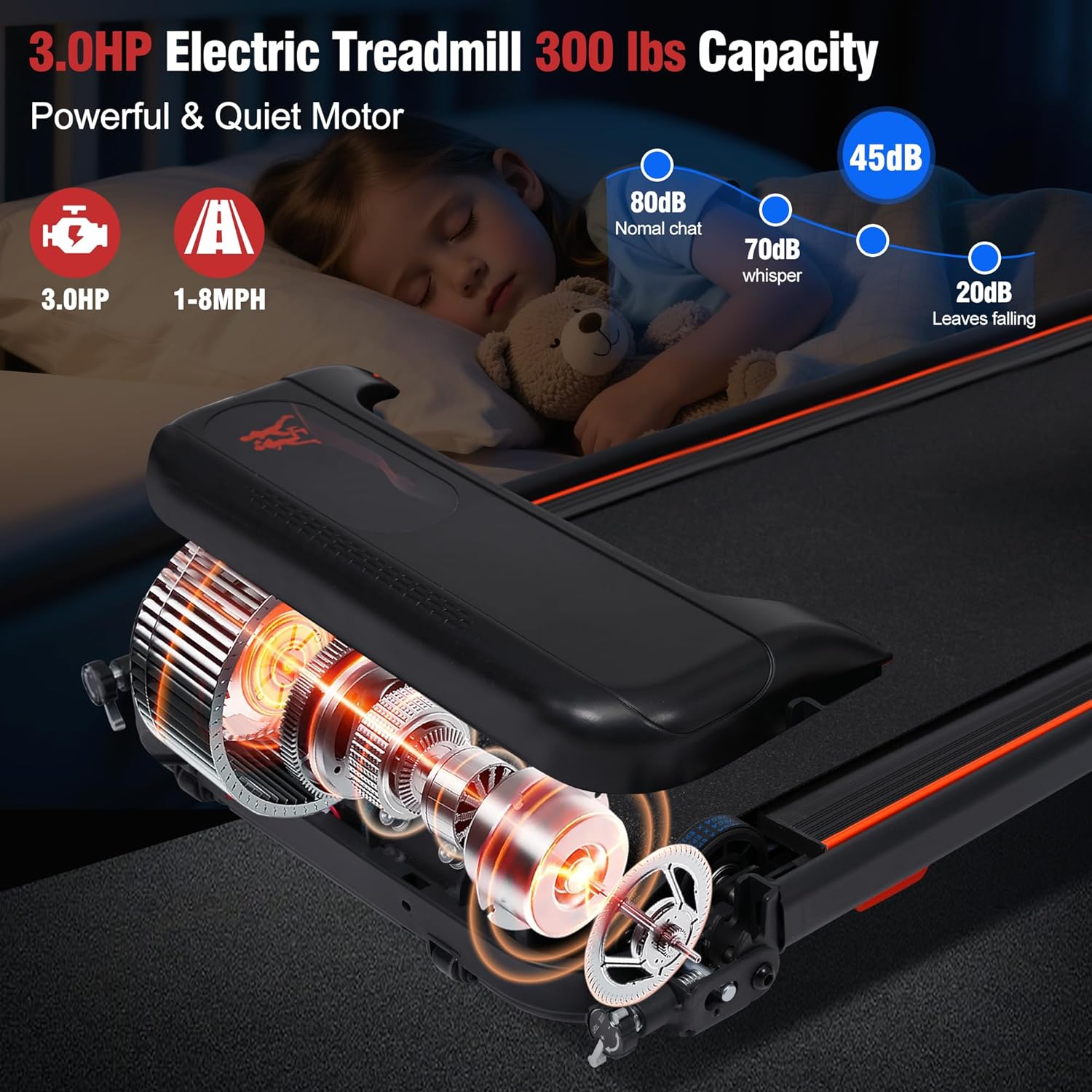 Merax 15% Treadmills for Home with Handle, 3 in 1 Portable Treadmill with Incline, Foldable Treadmill with Three Screen, 12 Preset Programs, Walking pad with Handle bar, 300LBS Capacity - Image 7