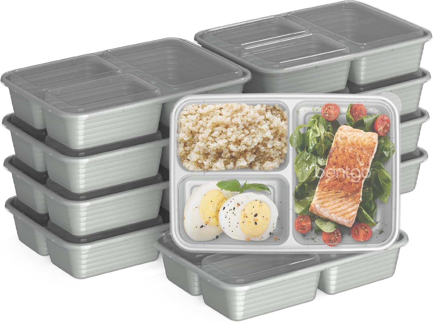 Bentgo Prep - 20-Piece 3-Compartment Reusable Meal Prep Containers with Lids, PFAS & BPA Free Materials, Durable, Microwave, Freezer, & Dishwasher Safe To Go Food Storage (Silver) - Image 2