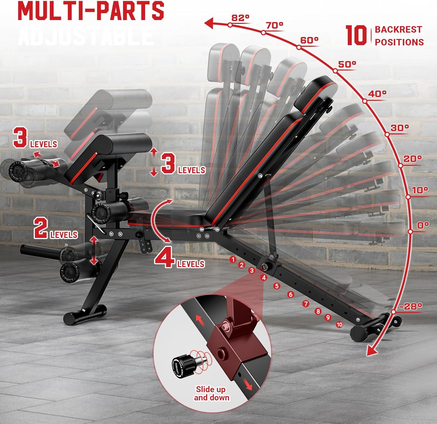 XDDIAS Workout Bench, Adjustable Weight Bench with Leg Extension and Leg Curl, Extended Headrest, 900LBS Preacher Curl Bench Incline Decline Flat Workout Bench for Home Gym Full Body Exercise - Image 3