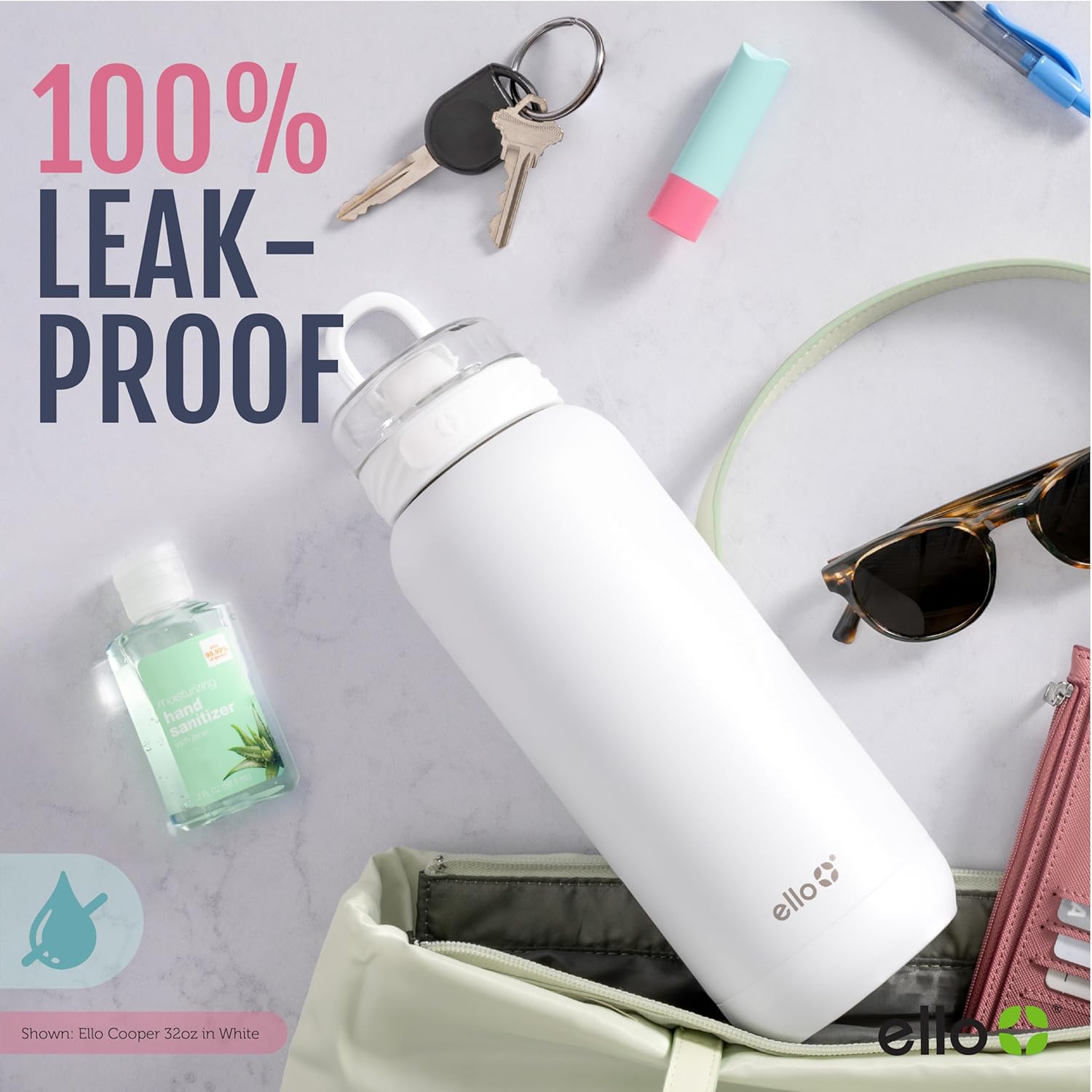 Ello Cooper 22oz Stainless Steel Water Bottle with Straw and Carry Handle, Double Walled and Vacuum Insulated Metal, Leak Proof Locking Lid with Soft Silicone Spout, Reusable, BPA Free, Lilac - Image 6