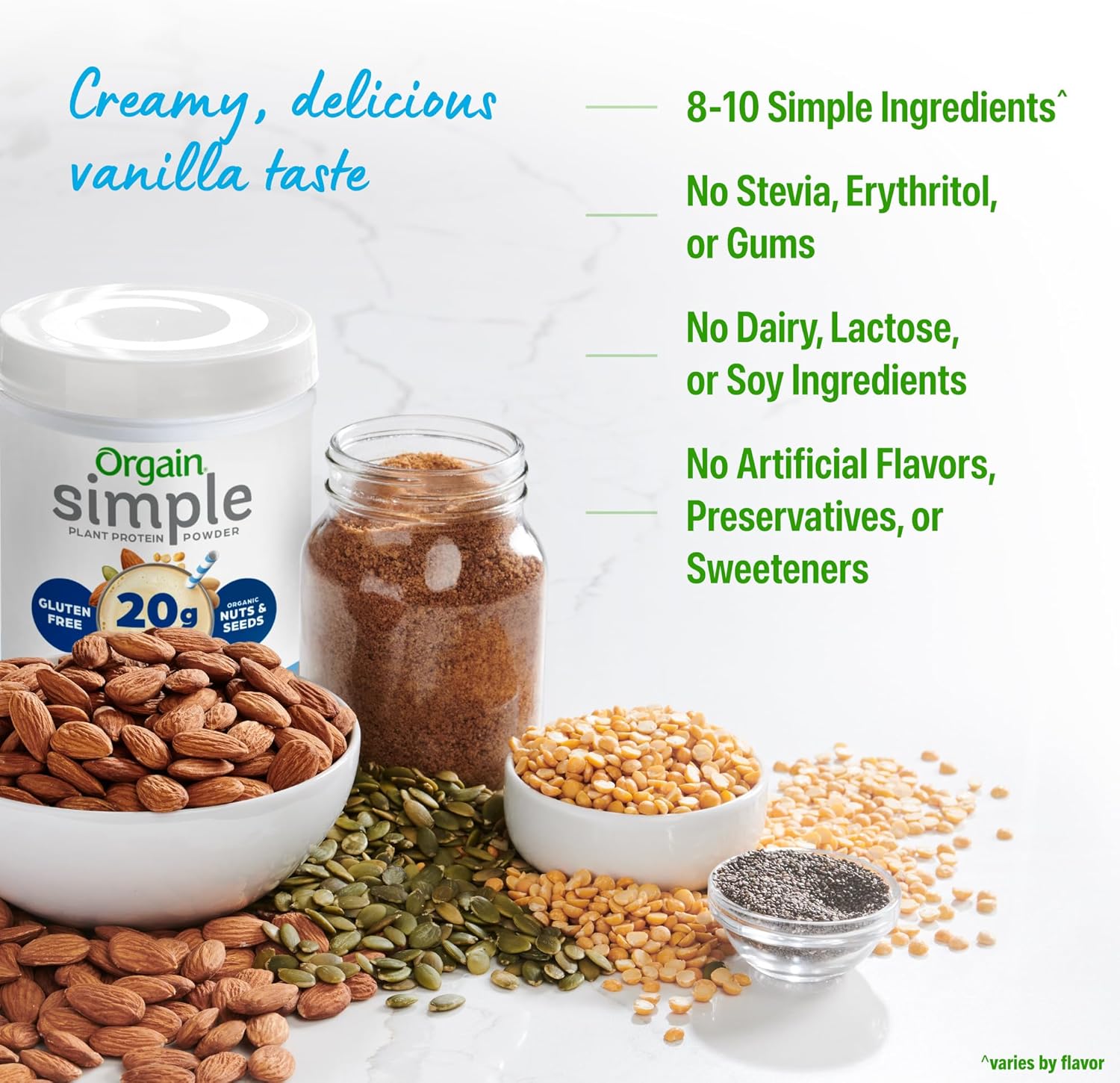 Orgain Organic Simple Vegan Protein Powder, Vanilla - 20g Plant Based Protein, Made with less Ingredients, No Artificial Sweeteners, Gluten Free, No Dairy or Lactose, 1.25 lb (Packaging May Vary) - Image 7