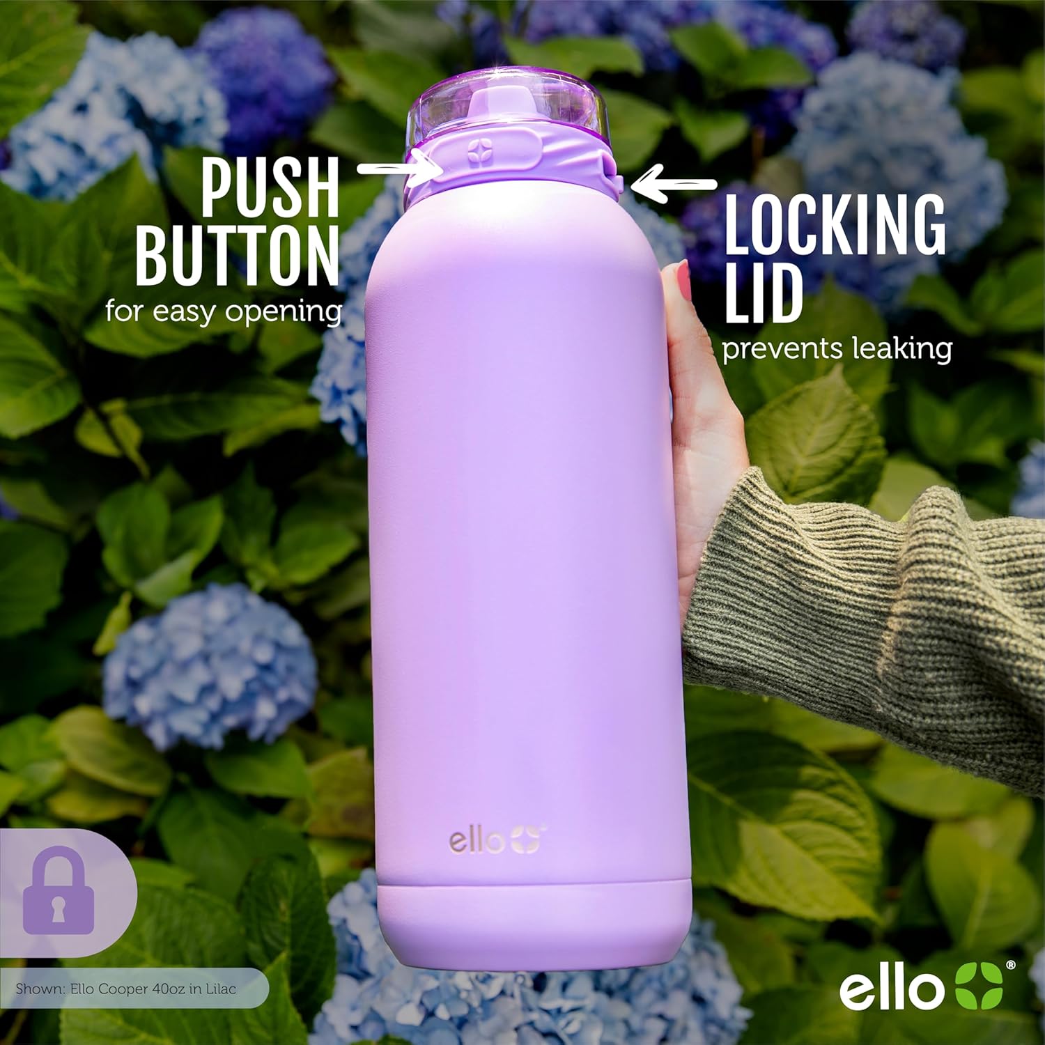 Ello Cooper 22oz Stainless Steel Water Bottle with Straw and Carry Handle, Double Walled and Vacuum Insulated Metal, Leak Proof Locking Lid with Soft Silicone Spout, Reusable, BPA Free, Lilac - Image 7