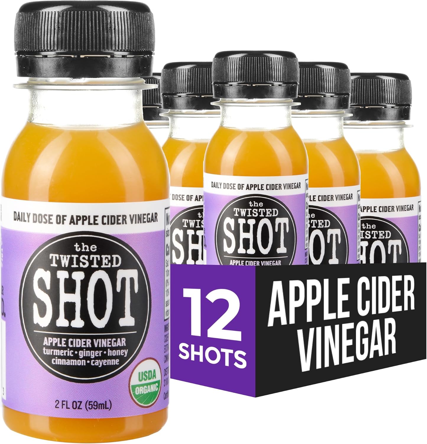 The Twisted Shot | Organic Apple Cider Vinegar Wellness Shots with Ginger, Turmeric, Honey, Cinnamon and Cayenne | Digestion, Immunity and Gut Health Support | Ready to Drink | 12, 2 oz Mini Bottles - Image 2