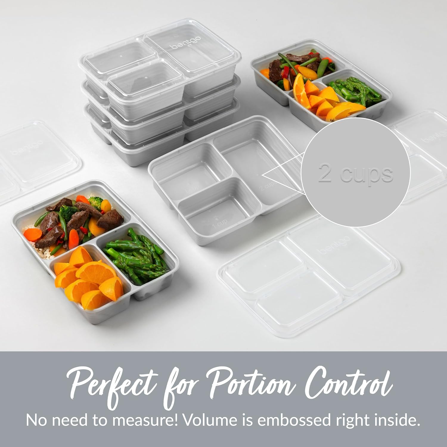 Bentgo Prep - 20-Piece 3-Compartment Reusable Meal Prep Containers with Lids, PFAS & BPA Free Materials, Durable, Microwave, Freezer, & Dishwasher Safe To Go Food Storage (Silver) - Image 7