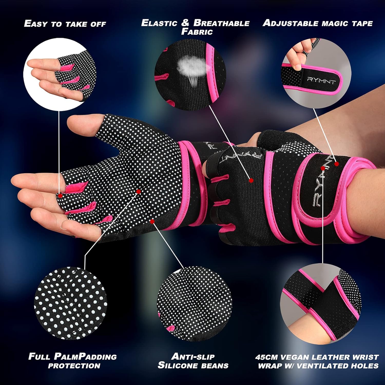 Workout Gloves with Wrist Wrap Support, Weight Lifting Gloves with Full Palm Protection & Extra Grip for Men Women Gym Exercise, Fitness, Weightlifting, Pull ups - Image 3