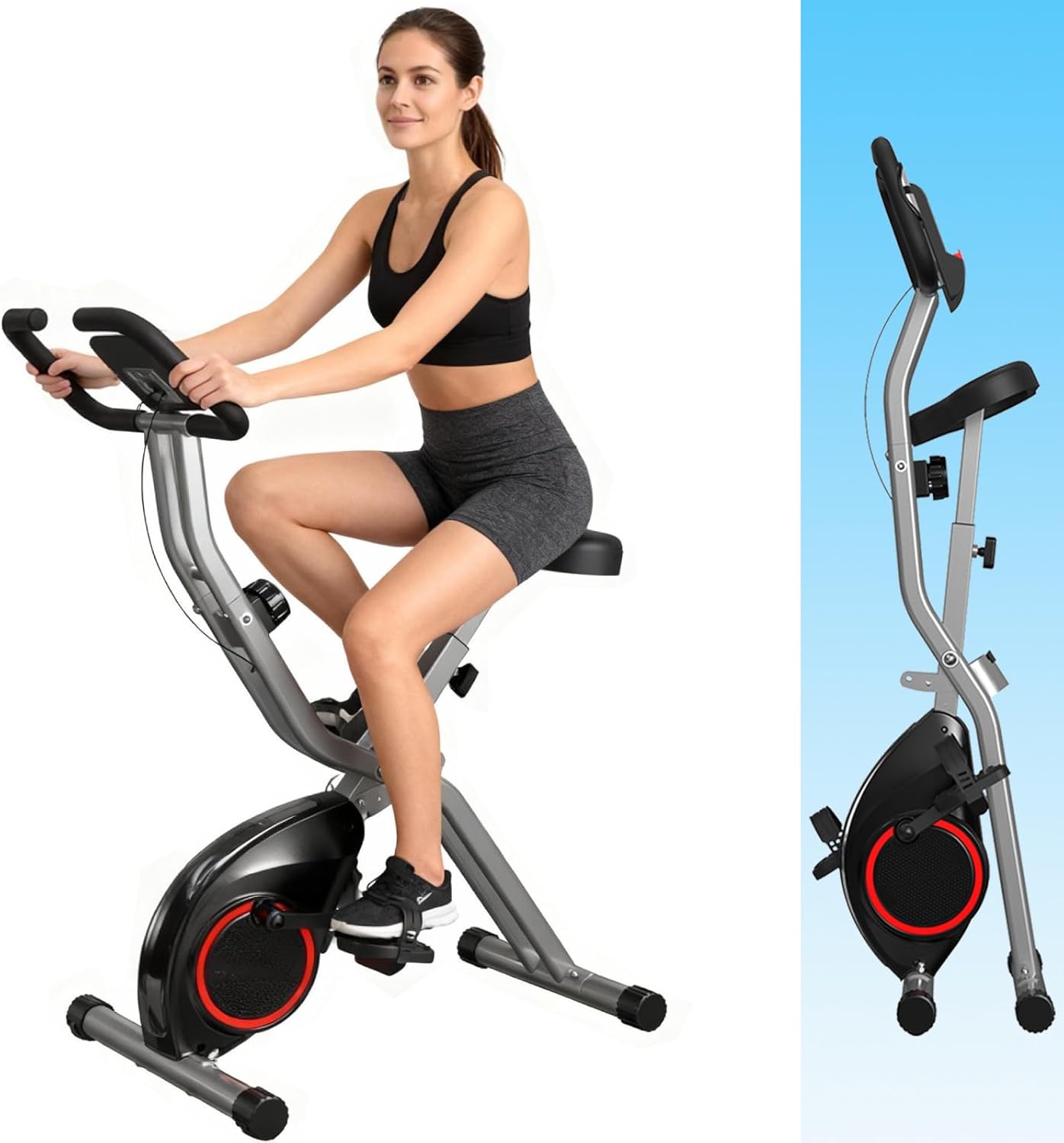 Foldable Exercise Bike for Small Apartments, Stationary Bikes for Home, Indoor Portable Cycling Bike with 16-Level Magnetic Resistance, 260LBS Capacity, 5.5 LBS Flywheel, for Small Space Workout 816 - Image 2