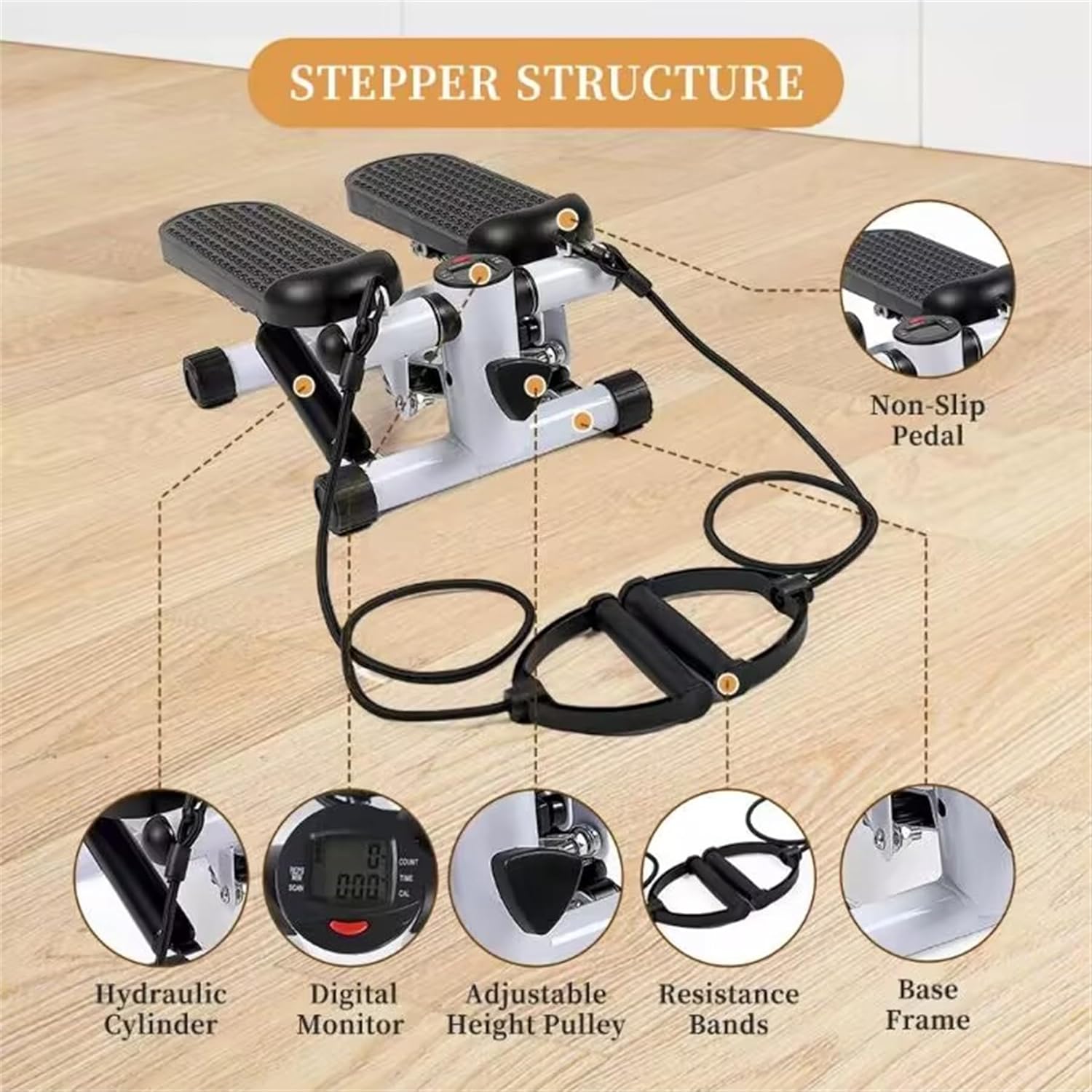 Space-Saving Exercise Stepper–Quiet, Smooth Workout with Adjustable Resistance & Cushioned Pedals - Image 7