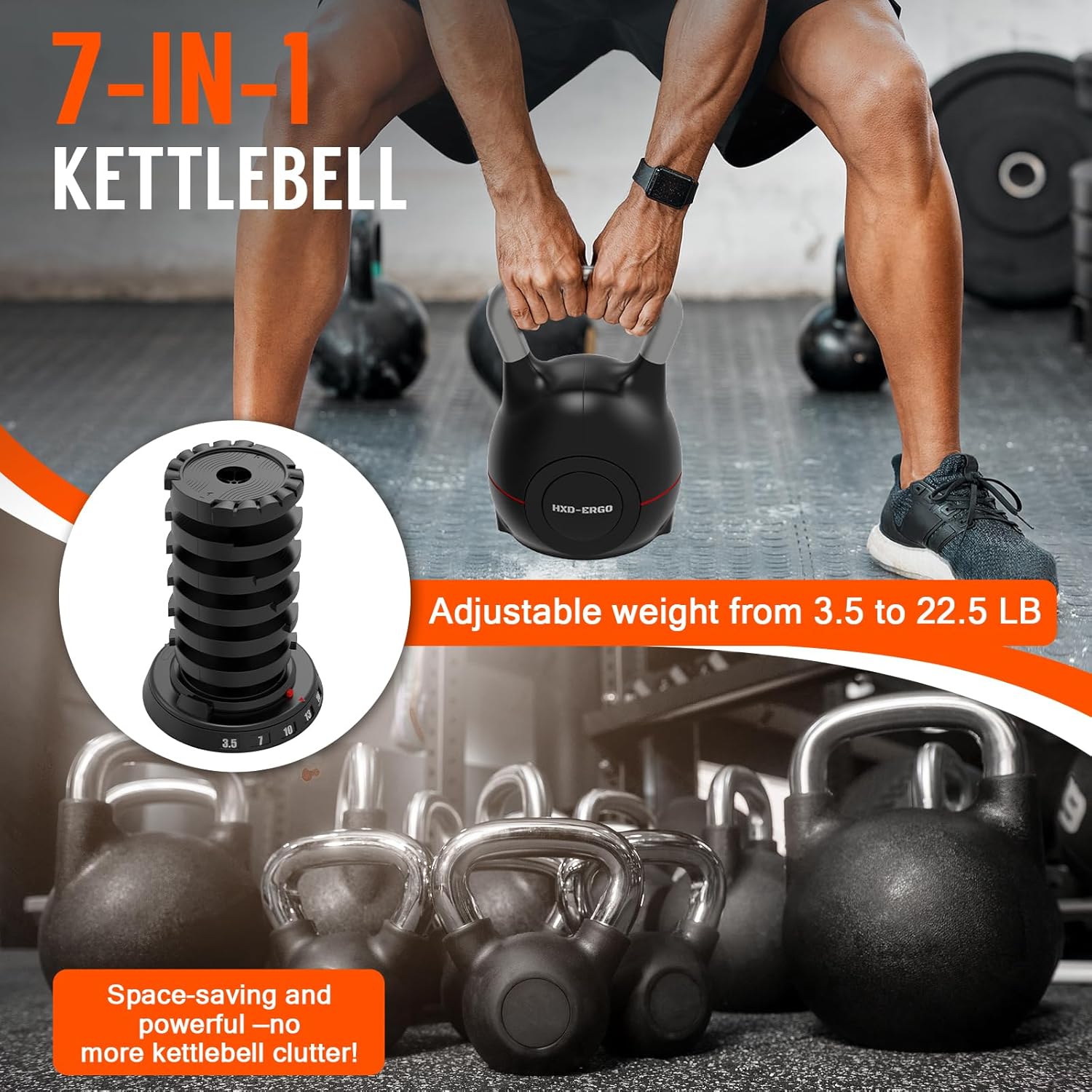 HXD-ERGO Adjustable Kettlebell Weight Set-Quickly Adjusts Weights, Comfortable Grip, Ergonomic Kettlebell Sets For Home Gym - Image 5