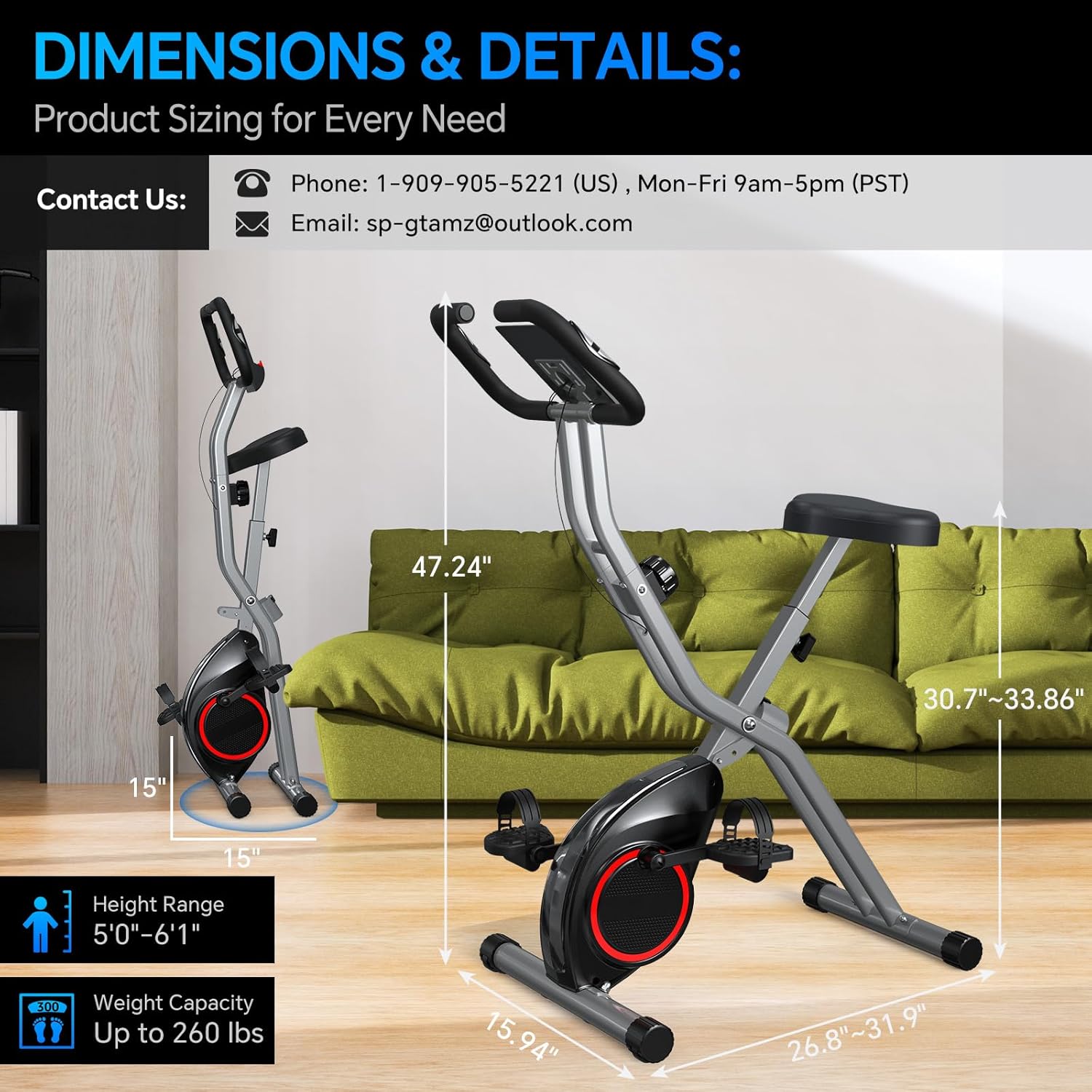 Foldable Exercise Bike for Small Apartments, Stationary Bikes for Home, Indoor Portable Cycling Bike with 16-Level Magnetic Resistance, 260LBS Capacity, 5.5 LBS Flywheel, for Small Space Workout 816 - Image 6