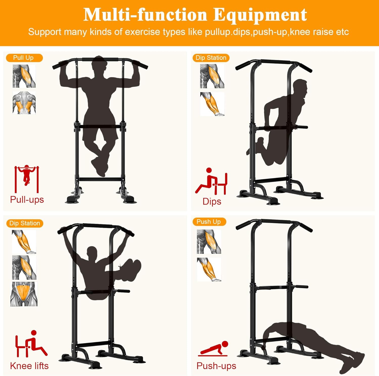 SogesPower Power Tower Dip Station Pull Up Bar for Home Gym Adjustable Height Strength Training Workout Equipment,Pull Up Bar Station - Image 9