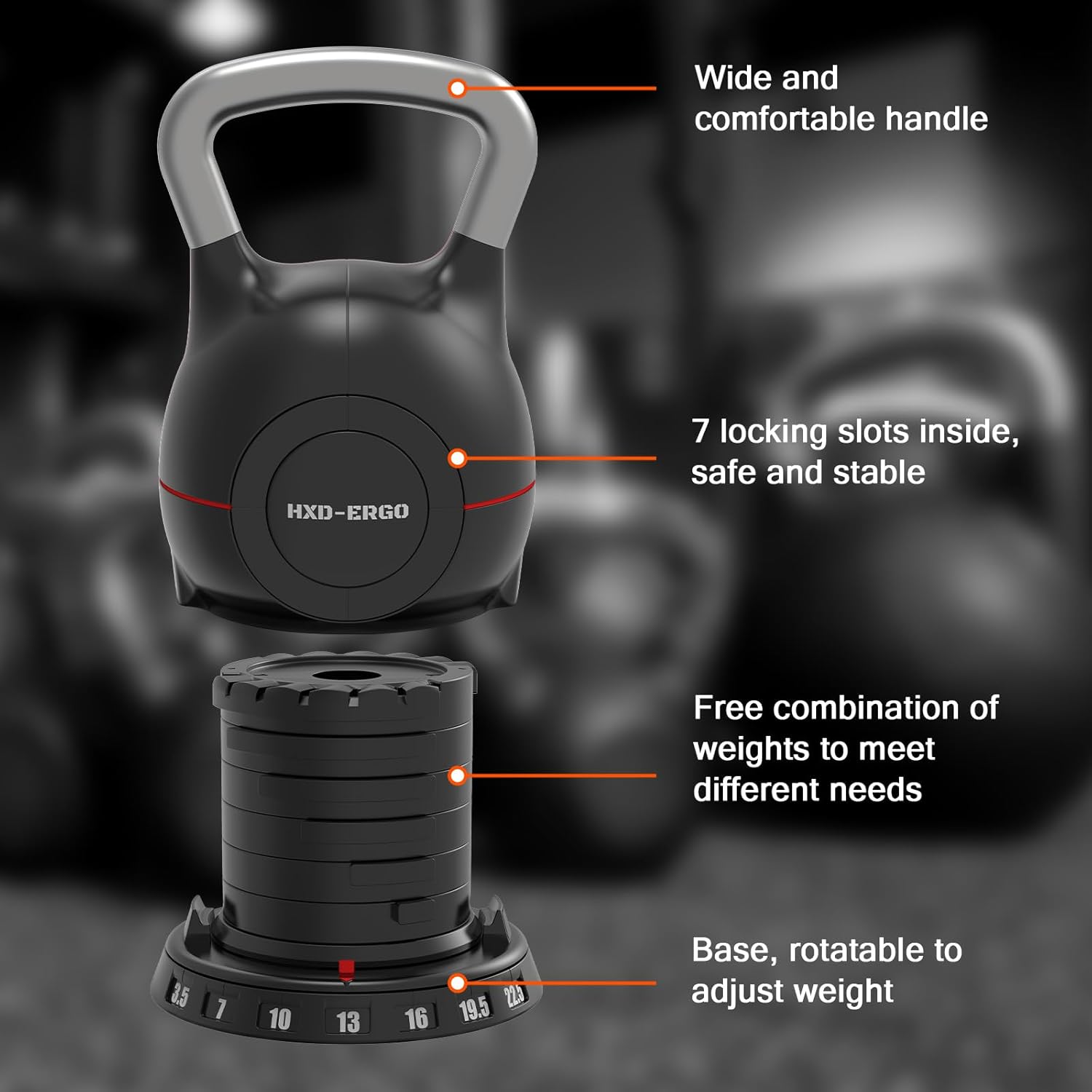HXD-ERGO Adjustable Kettlebell Weight Set-Quickly Adjusts Weights, Comfortable Grip, Ergonomic Kettlebell Sets For Home Gym - Image 6