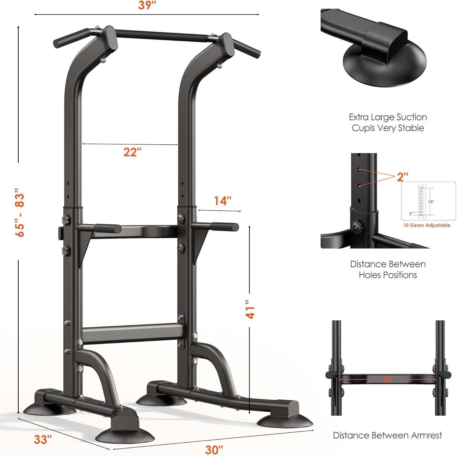 SogesPower Power Tower Dip Station Pull Up Bar for Home Gym Adjustable Height Strength Training Workout Equipment,Pull Up Bar Station - Image 6