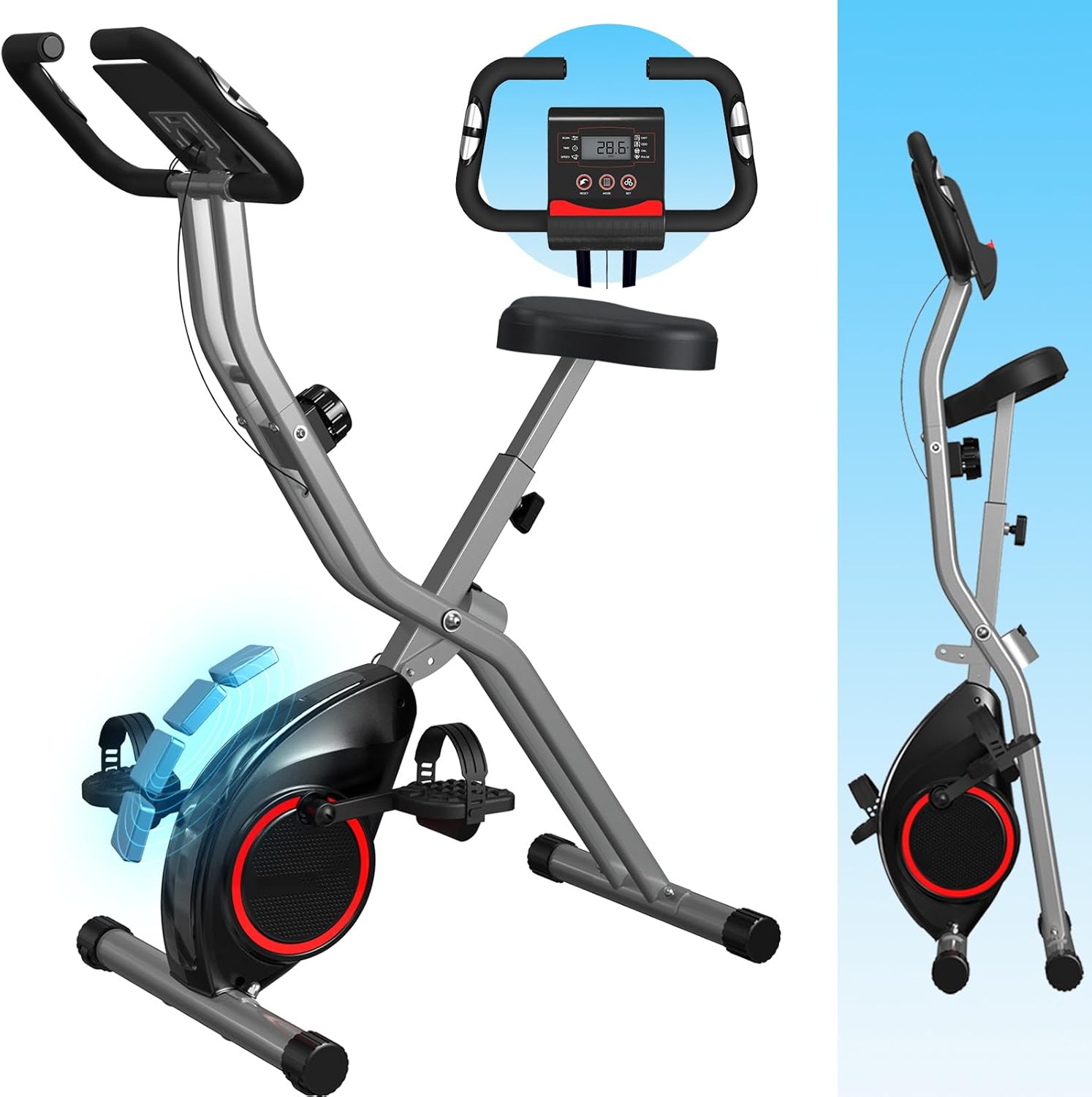 Foldable Exercise Bike for Small Apartments, Stationary Bikes for Home, Indoor Portable Cycling Bike with 16-Level Magnetic Resistance, 260LBS Capacity, 5.5 LBS Flywheel, for Small Space Workout 816 - Image 9