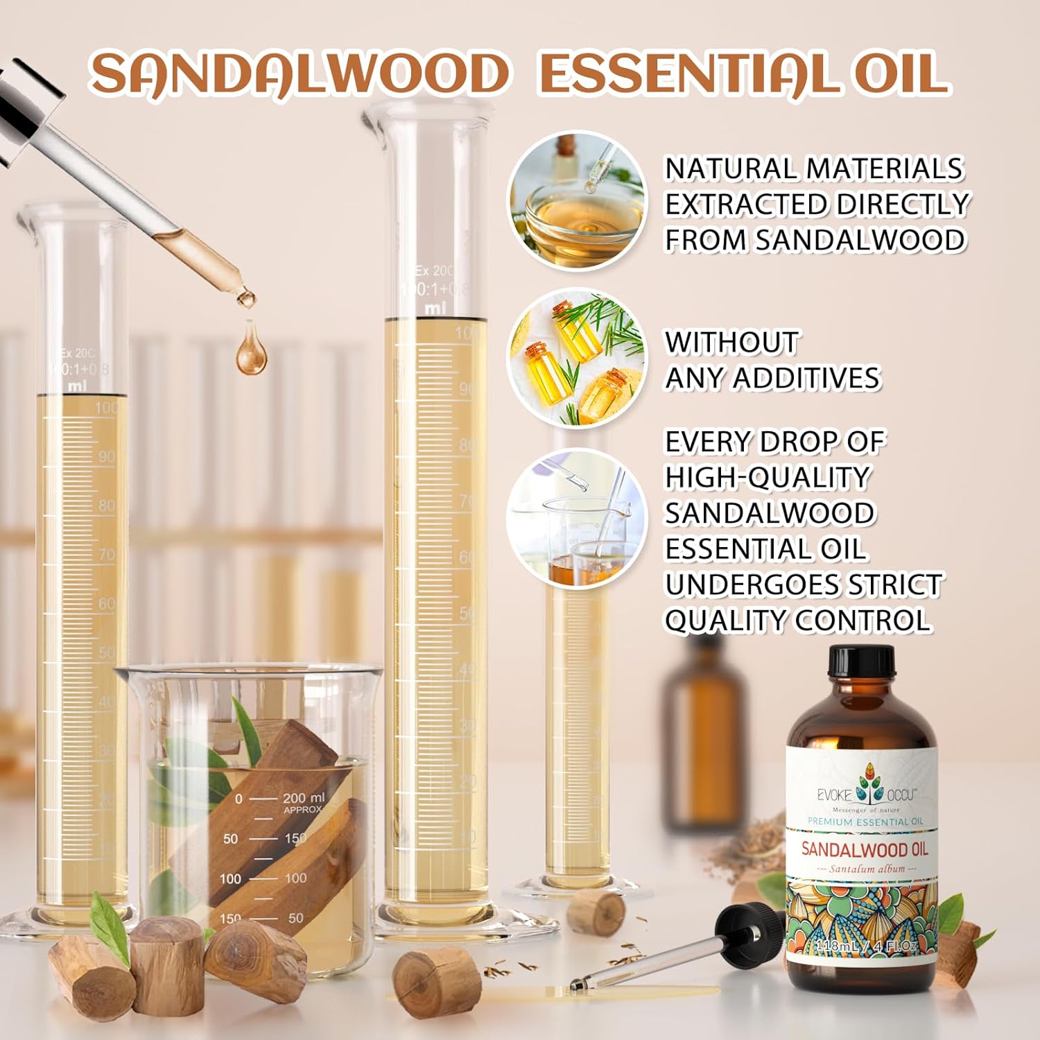 EVOKE OCCU Sandalwood Essential Oils for Skin Care, Diffuser, Perfume, Candle and Soap Making - 4 FL Oz - Image 5