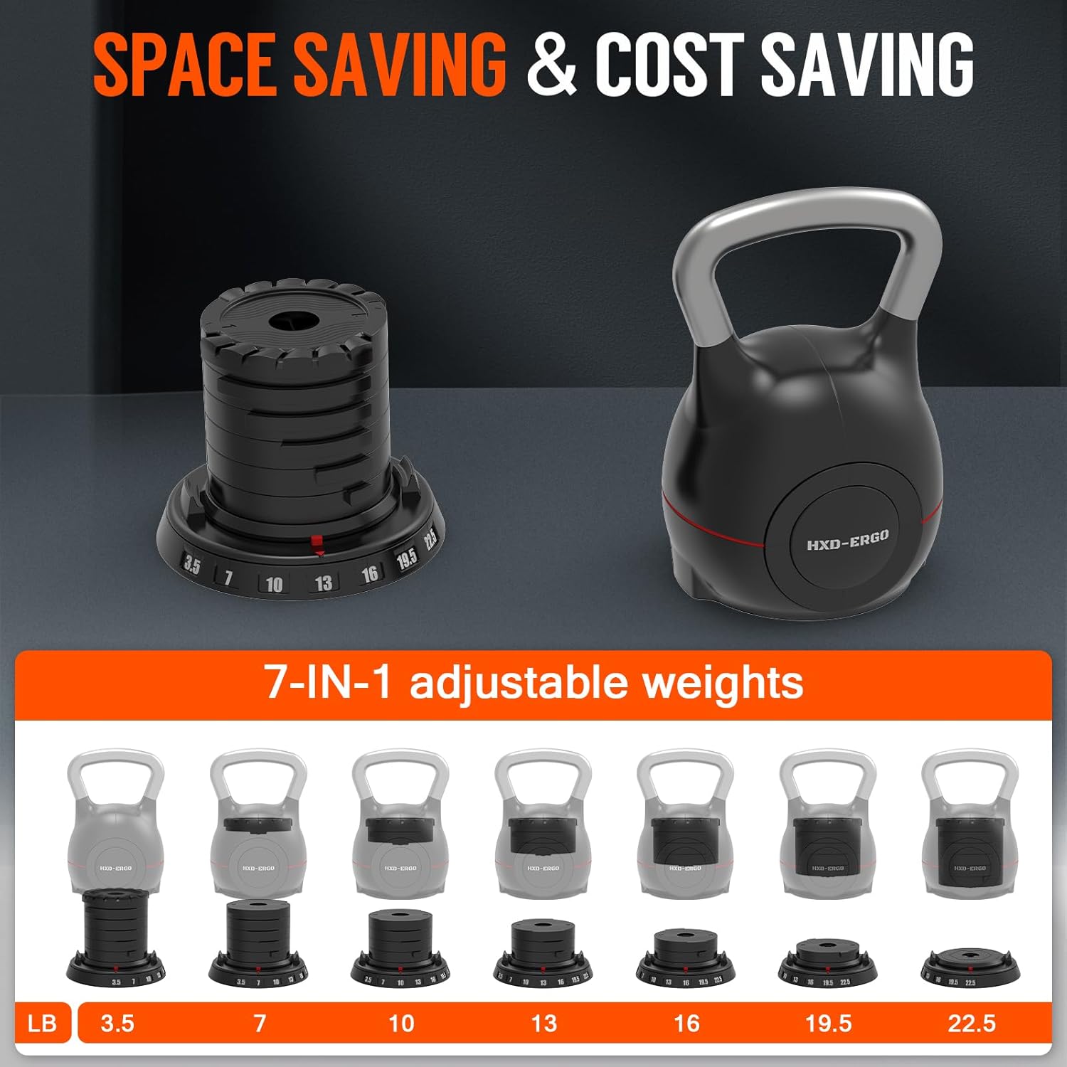HXD-ERGO Adjustable Kettlebell Weight Set-Quickly Adjusts Weights, Comfortable Grip, Ergonomic Kettlebell Sets For Home Gym - Image 3
