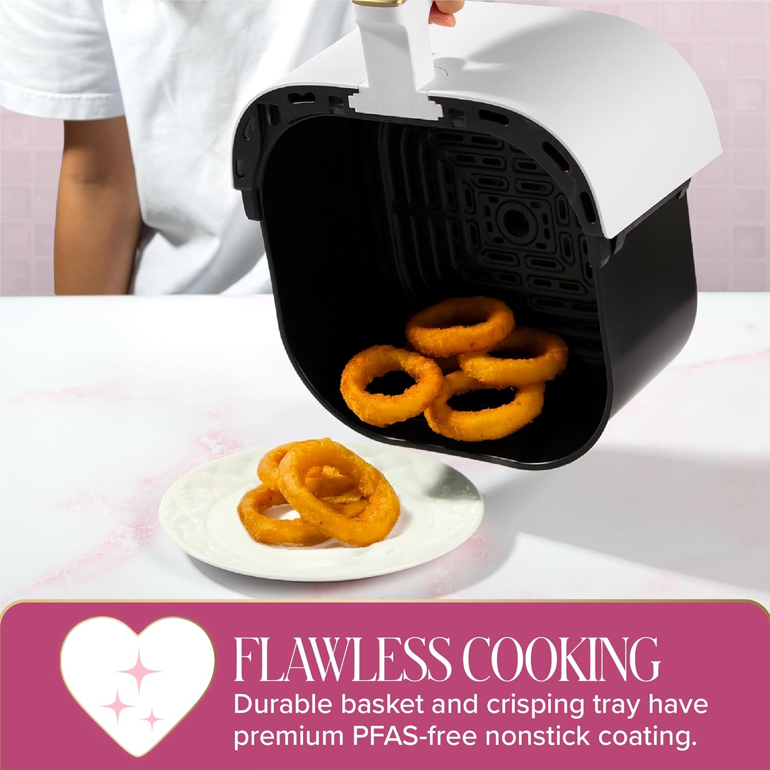 Paris Hilton Air Fryer, Large 6-Quart Capacity, Nonstick Made without PFAS, Touchscreen Display, 8-in-1 (Air Fry, Roast, Broil, Bake, Reheat, Keep Warm, Pizza, Dehydrate), Dishwasher Safe, White - Image 5