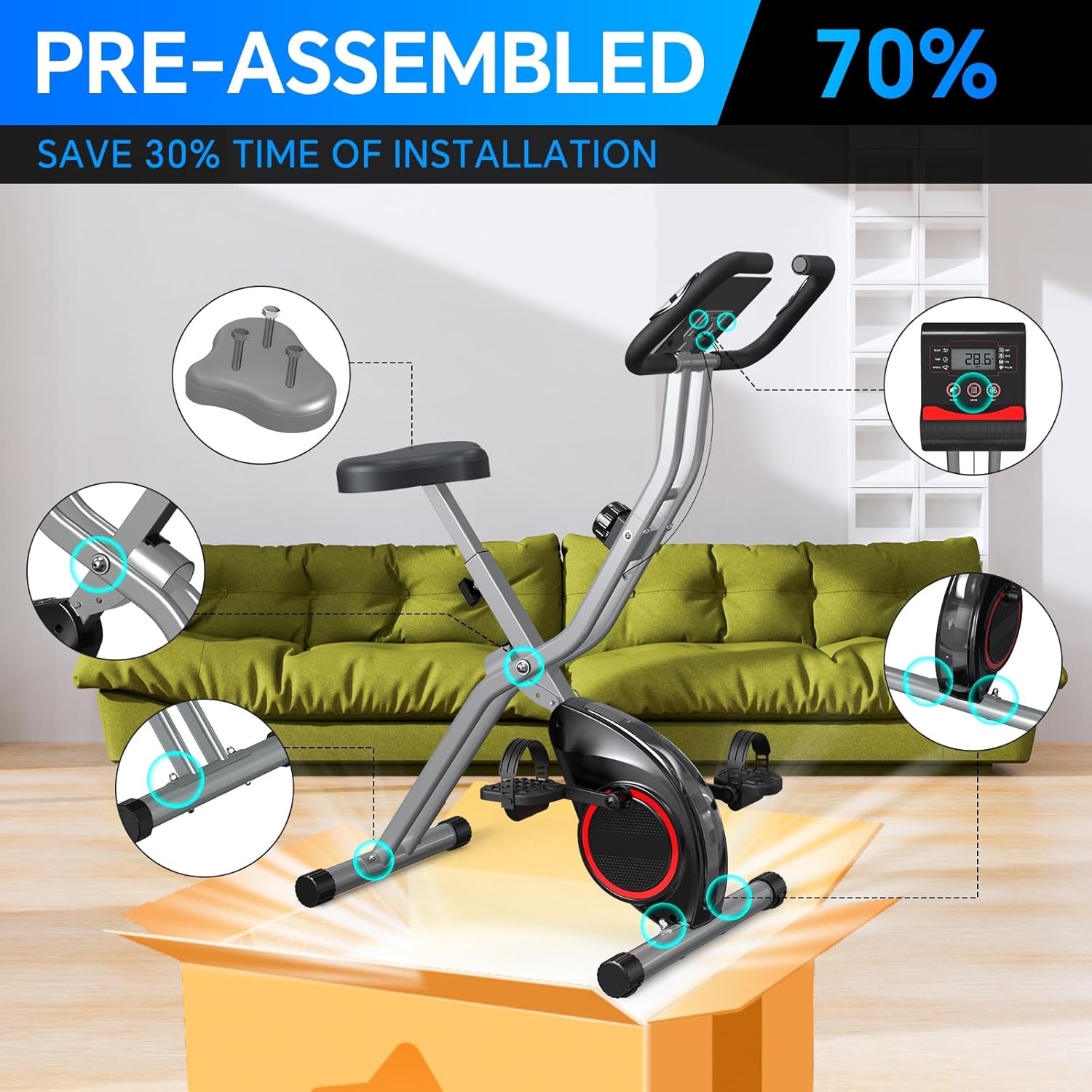 Foldable Exercise Bike for Small Apartments, Stationary Bikes for Home, Indoor Portable Cycling Bike with 16-Level Magnetic Resistance, 260LBS Capacity, 5.5 LBS Flywheel, for Small Space Workout 816 - Image 4