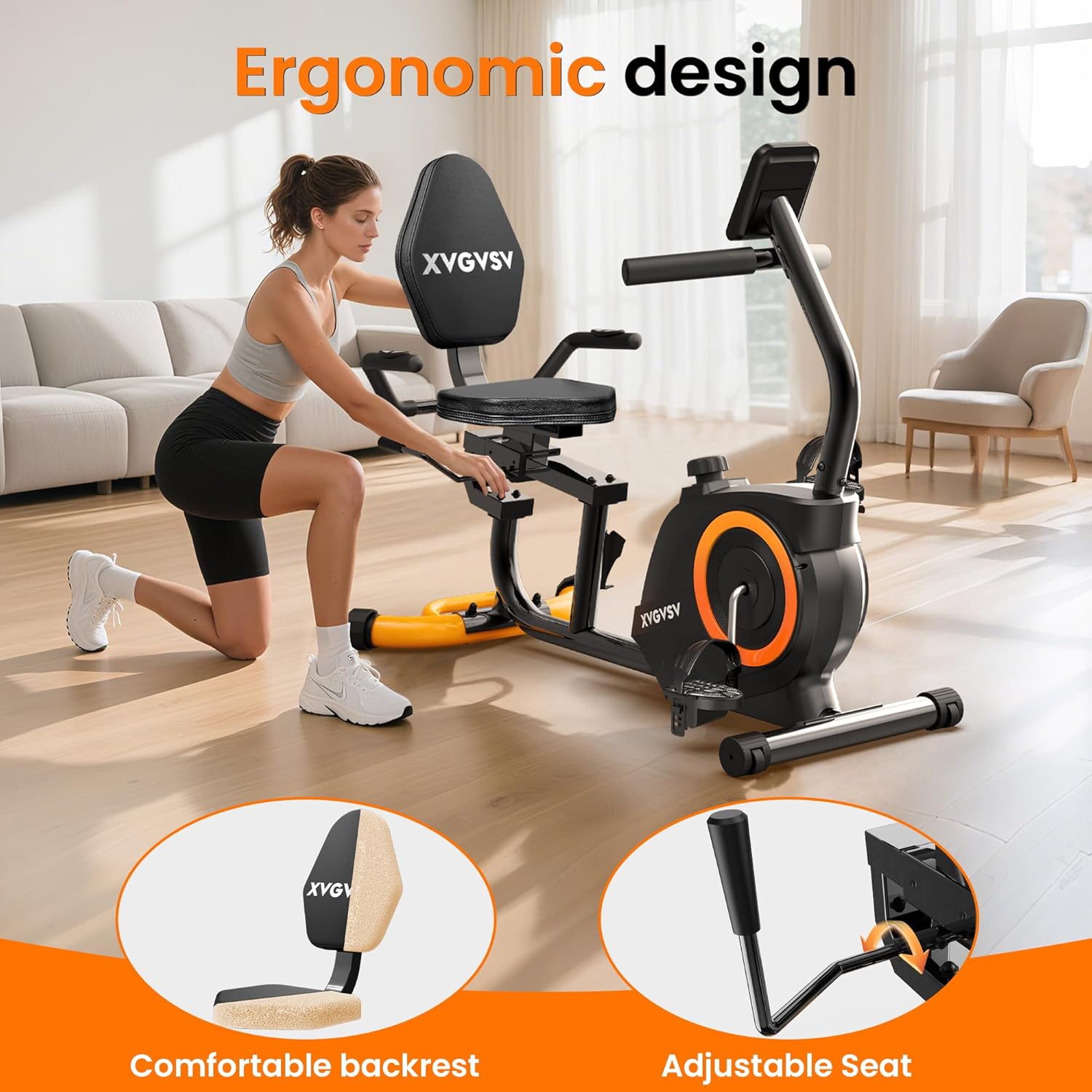 Recumbent Exercise Bike for Home Use, Quiet Recumbent Stationary Bikes for Adults & Seniors, 16-Level Resistance, Adjustable Seat, Supports 400LB, Pulse Sensors & LCD Display - Image 3