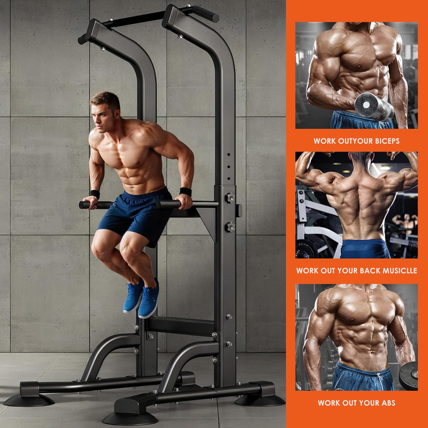 SogesPower Power Tower Dip Station Pull Up Bar for Home Gym Adjustable Height Strength Training Workout Equipment,Pull Up Bar Station - Image 5