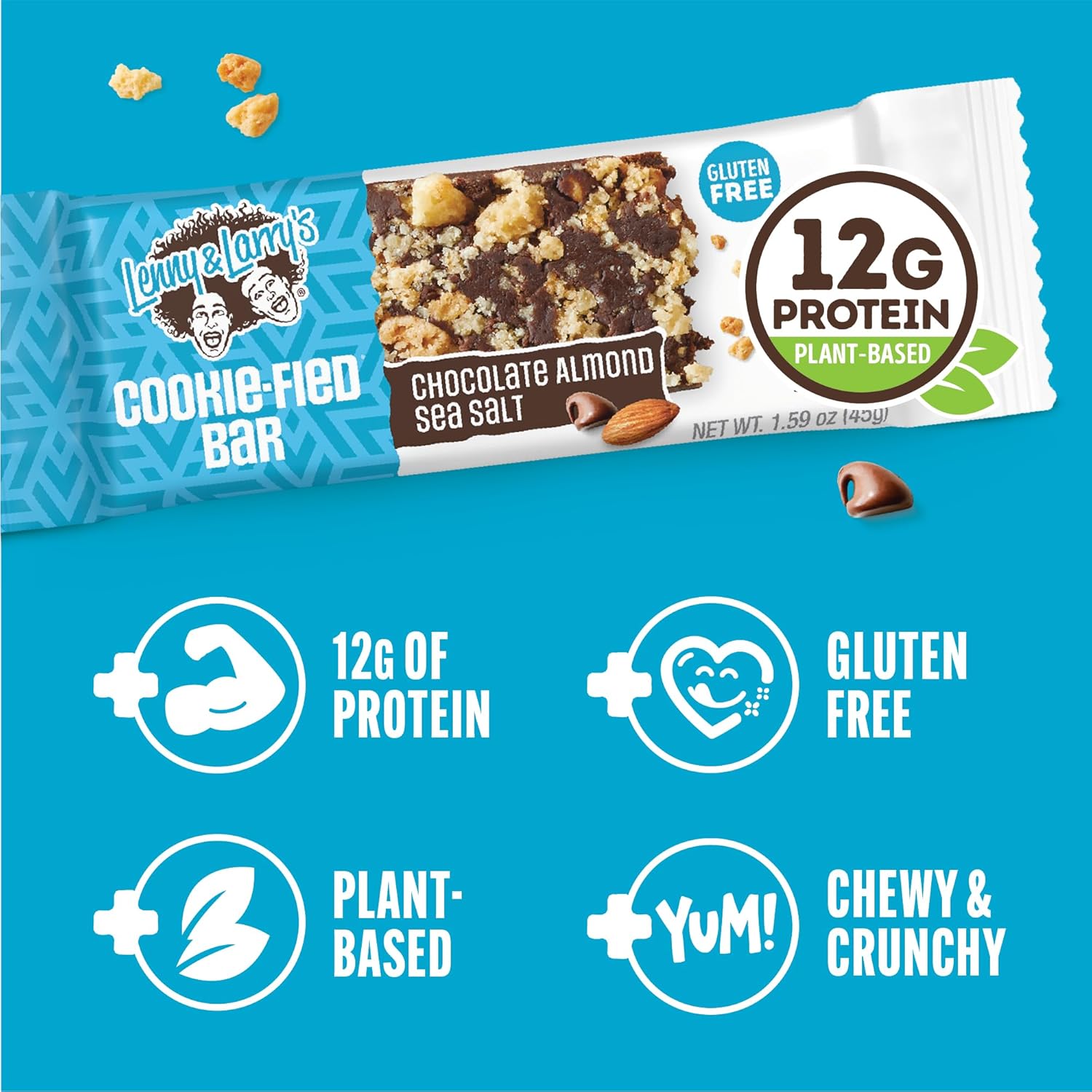 Lenny & Larry's Cookie-fied Protein Bar – Chocolate Almond Sea Salt Vegan Protein Bars 9x45g – Healthy Snacks with 12g Plant Protein & 5g Fiber – Gluten-Free Power Bar, Non-GMO & Vegan - Image 4