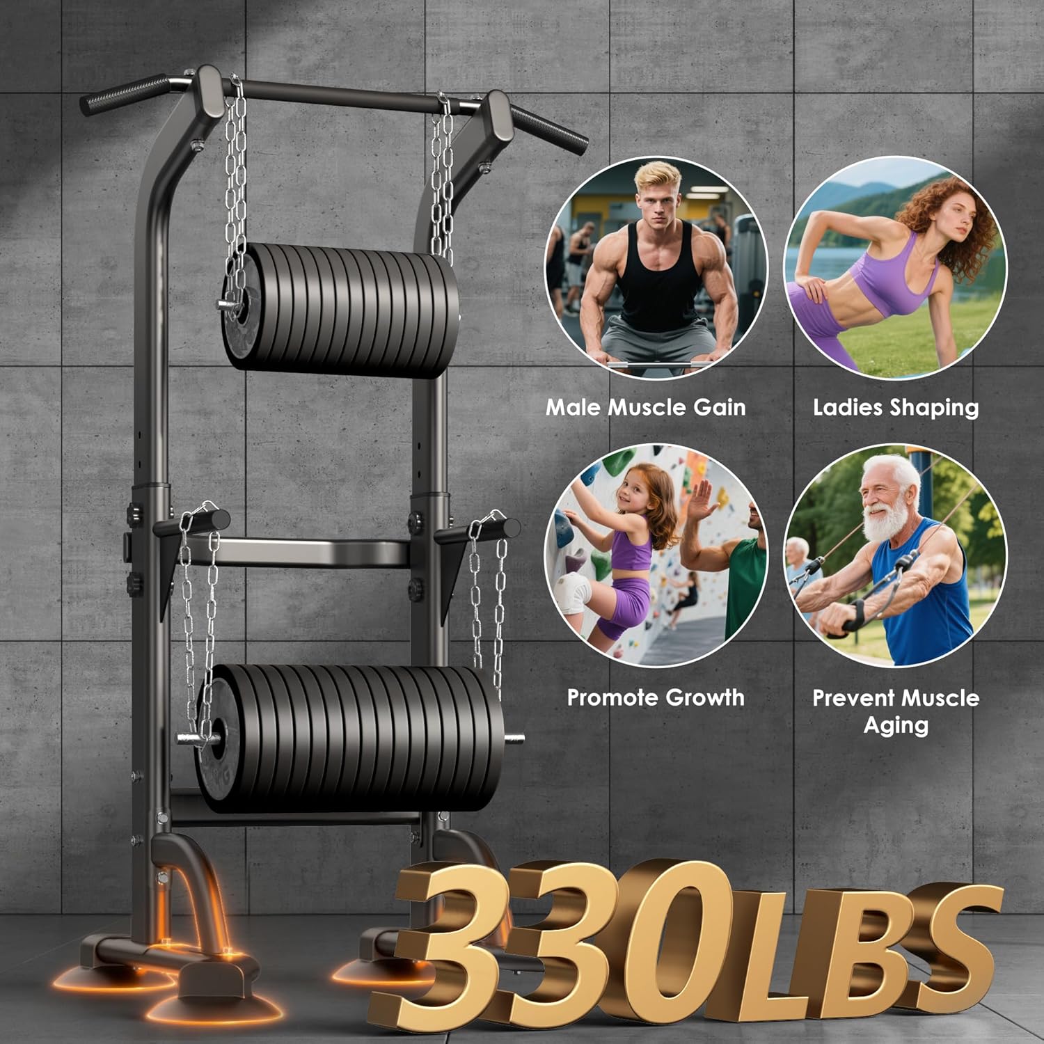 SogesPower Power Tower Dip Station Pull Up Bar for Home Gym Adjustable Height Strength Training Workout Equipment,Pull Up Bar Station - Image 4