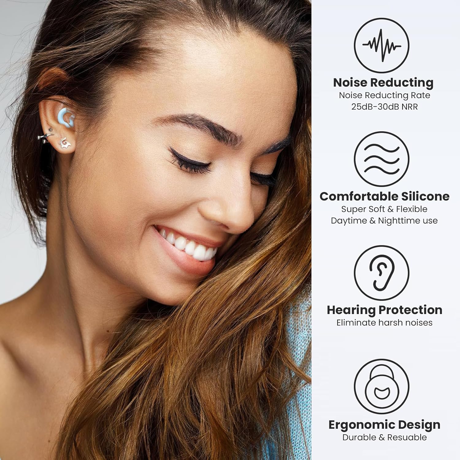 Earplugs for Sleeping,Noise Reduction Soft Silicone Ear Plugs with 7 Pairs Ear Tips&One Connection Cord,Hearing Protection Reusable Earplugs for Sleeping,Concert, Work&Sound Reduction 25dB-30db - Image 5