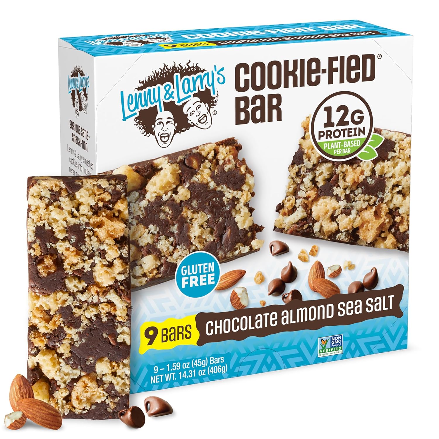 Lenny & Larry's Cookie-fied Protein Bar – Chocolate Almond Sea Salt Vegan Protein Bars 9x45g – Healthy Snacks with 12g Plant Protein & 5g Fiber – Gluten-Free Power Bar, Non-GMO & Vegan - Image 2