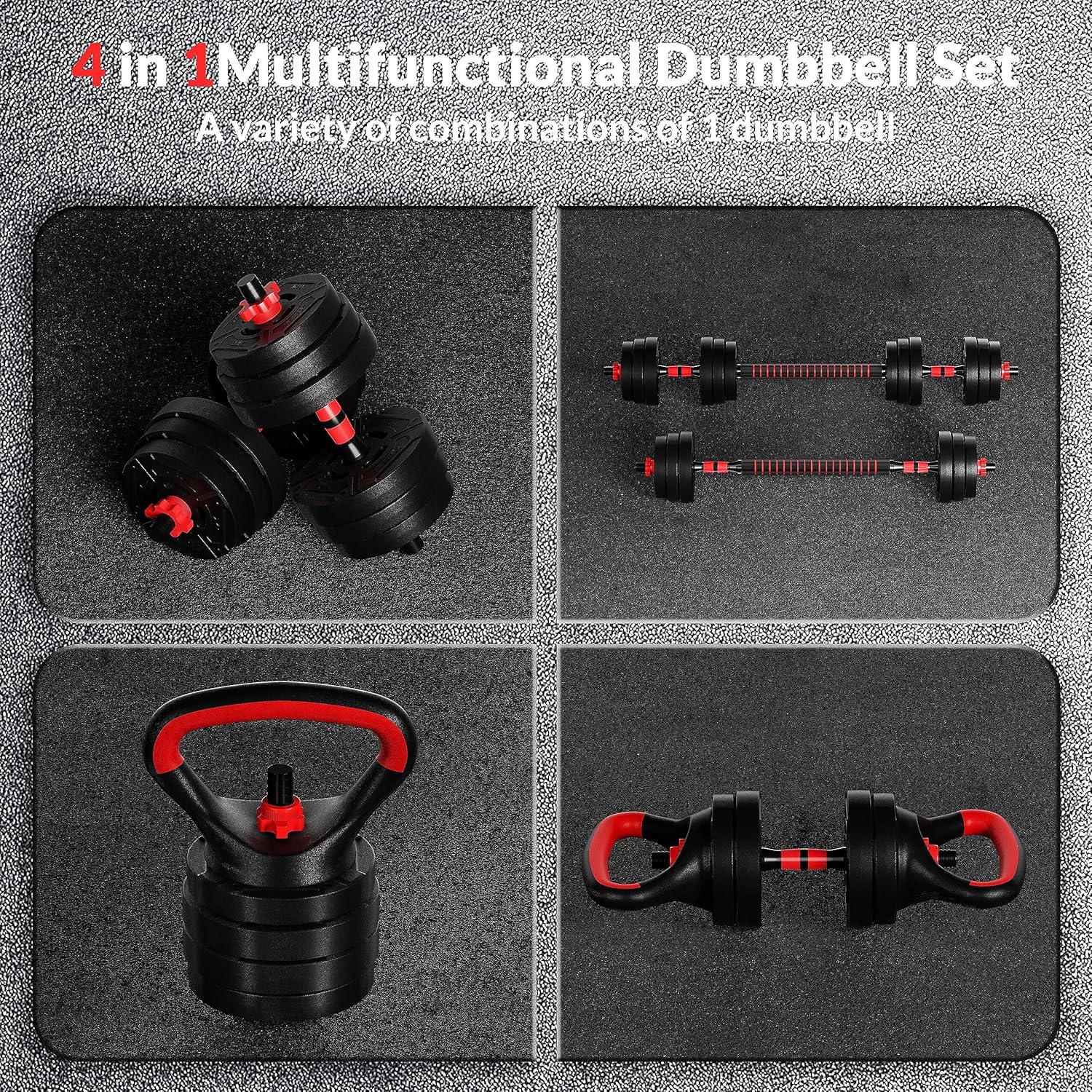 Fitvids Adjustable Dumbbell Set, 40/60LBS Free Weight Set, Multi-Functional Portable Changeable Dumbbell Barbell Kettlebell Set for Home, Multiple Style - Image 3