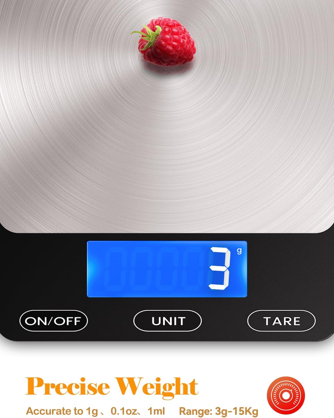Food Scale -33lb Digital Kitchen Scale for Food Ounces Grams Rechargeable 304 Stainless Steel,Batteries and Type-C Charging | Perfect for Meal Prep, Cooking, and Baking, Black - Image 5