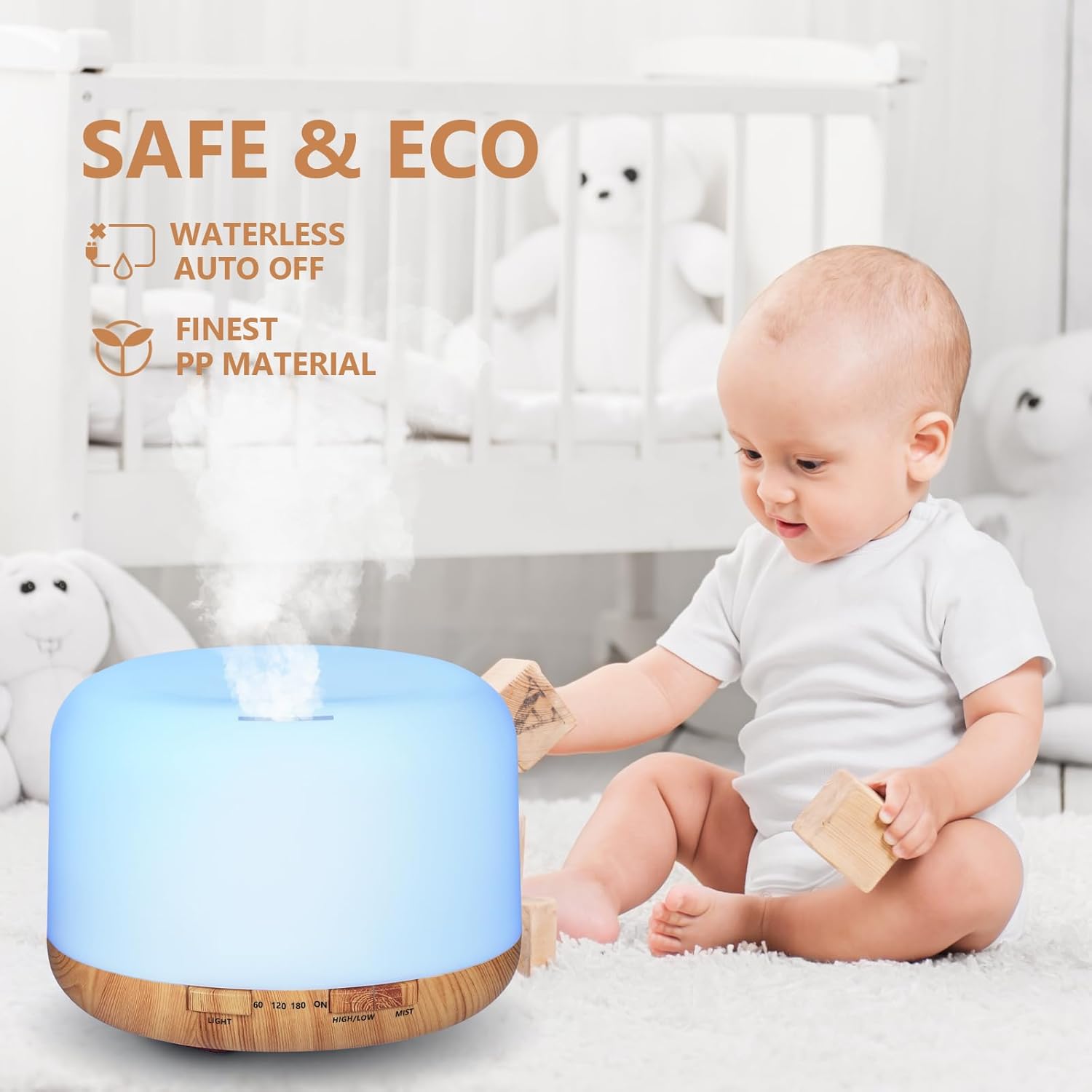 Oil Diffuser, 500ml Essential Oil Diffusers, Aromatherapy Diffuser with 2 Mist Mode 4 Timers&7 Ambient Light Waterless Auto Off, Diffusers Large Room Home Office - Image 6