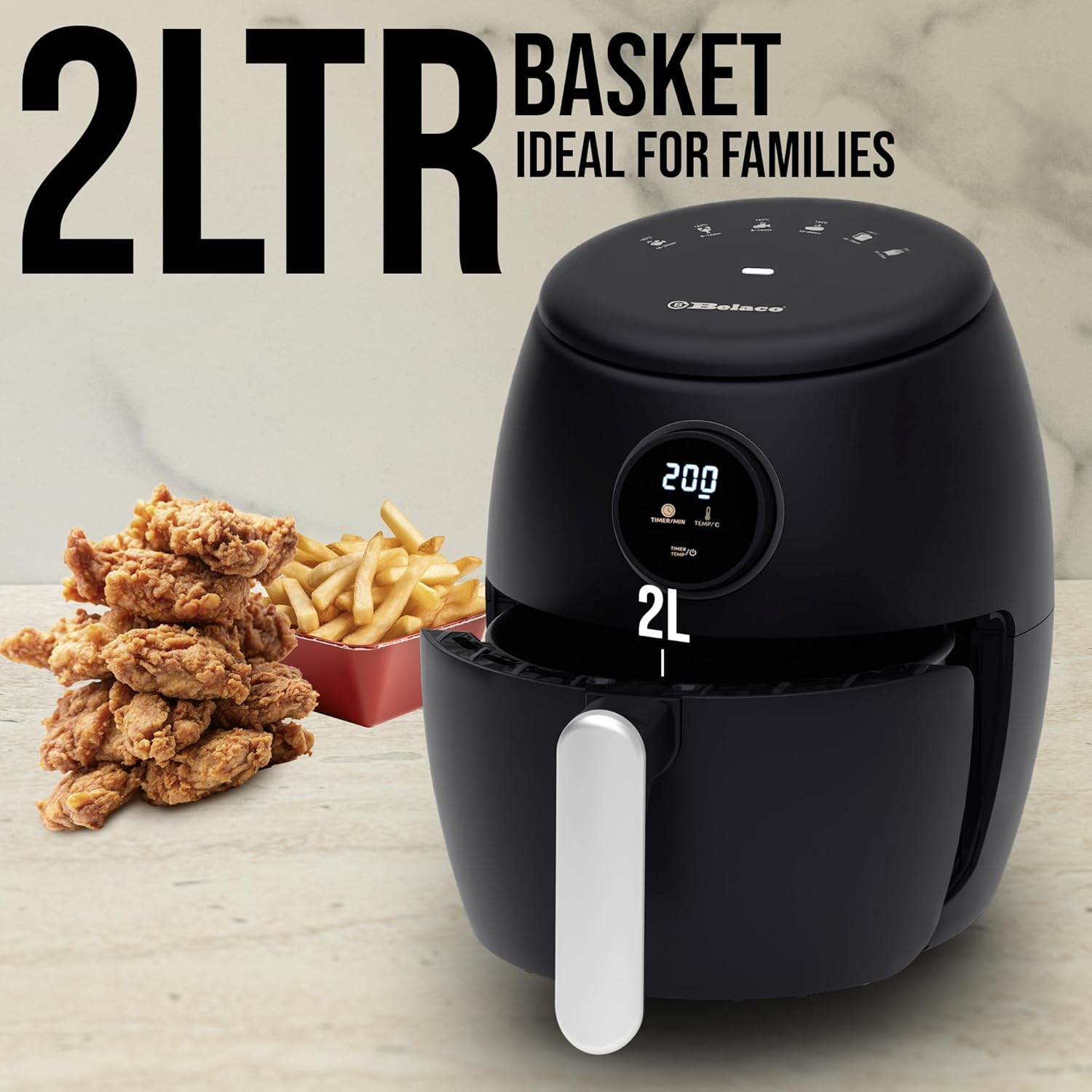 Belaco Air Fryer, 2.1Qt Digital Display, Rapid Air Circulation, Air Fryers, 60 Min Timer, Small Air Fryer, Adjustable Temperature, Dishwasher Safe Basket BEL-AF-02 - Image 8