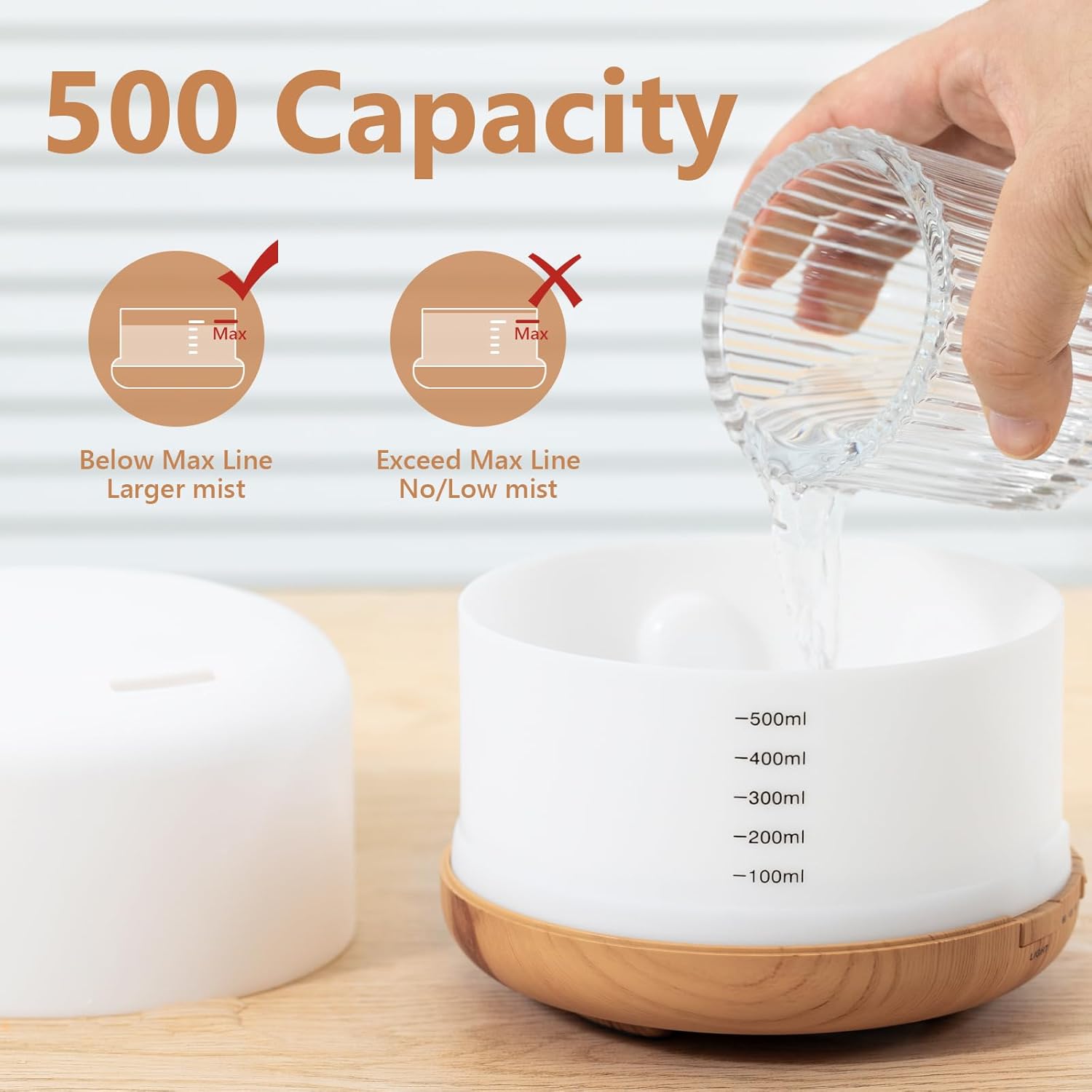 Oil Diffuser, 500ml Essential Oil Diffusers, Aromatherapy Diffuser with 2 Mist Mode 4 Timers&7 Ambient Light Waterless Auto Off, Diffusers Large Room Home Office - Image 9