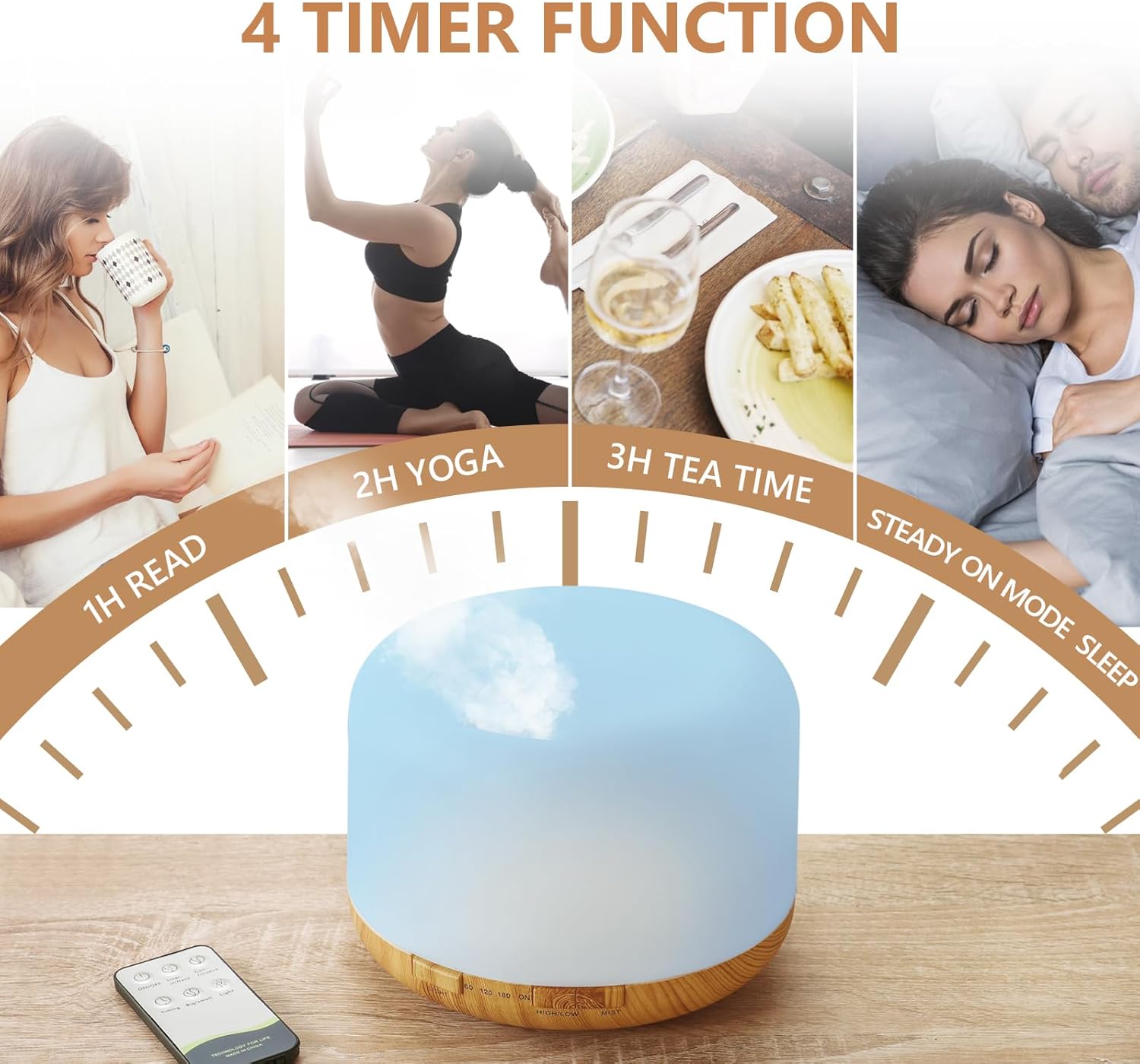 Oil Diffuser, 500ml Essential Oil Diffusers, Aromatherapy Diffuser with 2 Mist Mode 4 Timers&7 Ambient Light Waterless Auto Off, Diffusers Large Room Home Office - Image 4