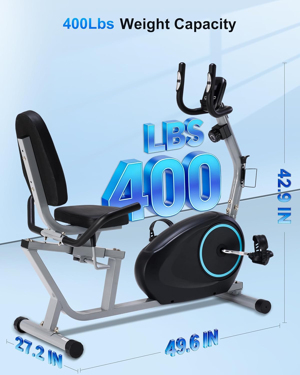 Recumbent Exercise Bike for Seniors - 400LB Weight Capacity Recumbent Bikes with Comfortable Seat, Pulse Sensor, 16-level Resistance, LCD Monitor - Image 6