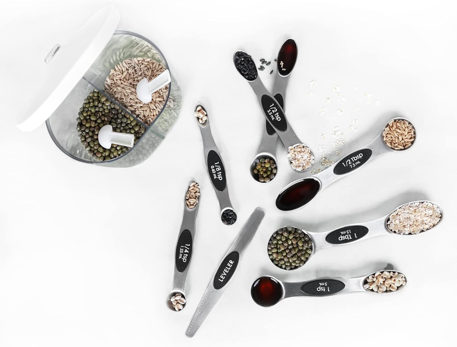 Magnetic Measuring Spoons Set Stainless Steel with Leveler, Stackable Metal Tablespoon Measure Spoon for Baking, Cups and Spoon Set Kitchen Gadgets Apartment Essentials Fits in Spice Jars - Image 9