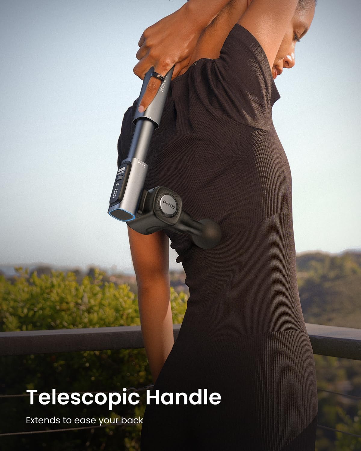 RENPHO Foldable Massage Gun with Extension Handle for Back, Fathers Day Dad Gift, 0-90° Adjustable Angle, FSA Eligible, Handheld Percussion Deep Tissue Massager with 9mm Amplitude for Pain Relief HSA - Image 3