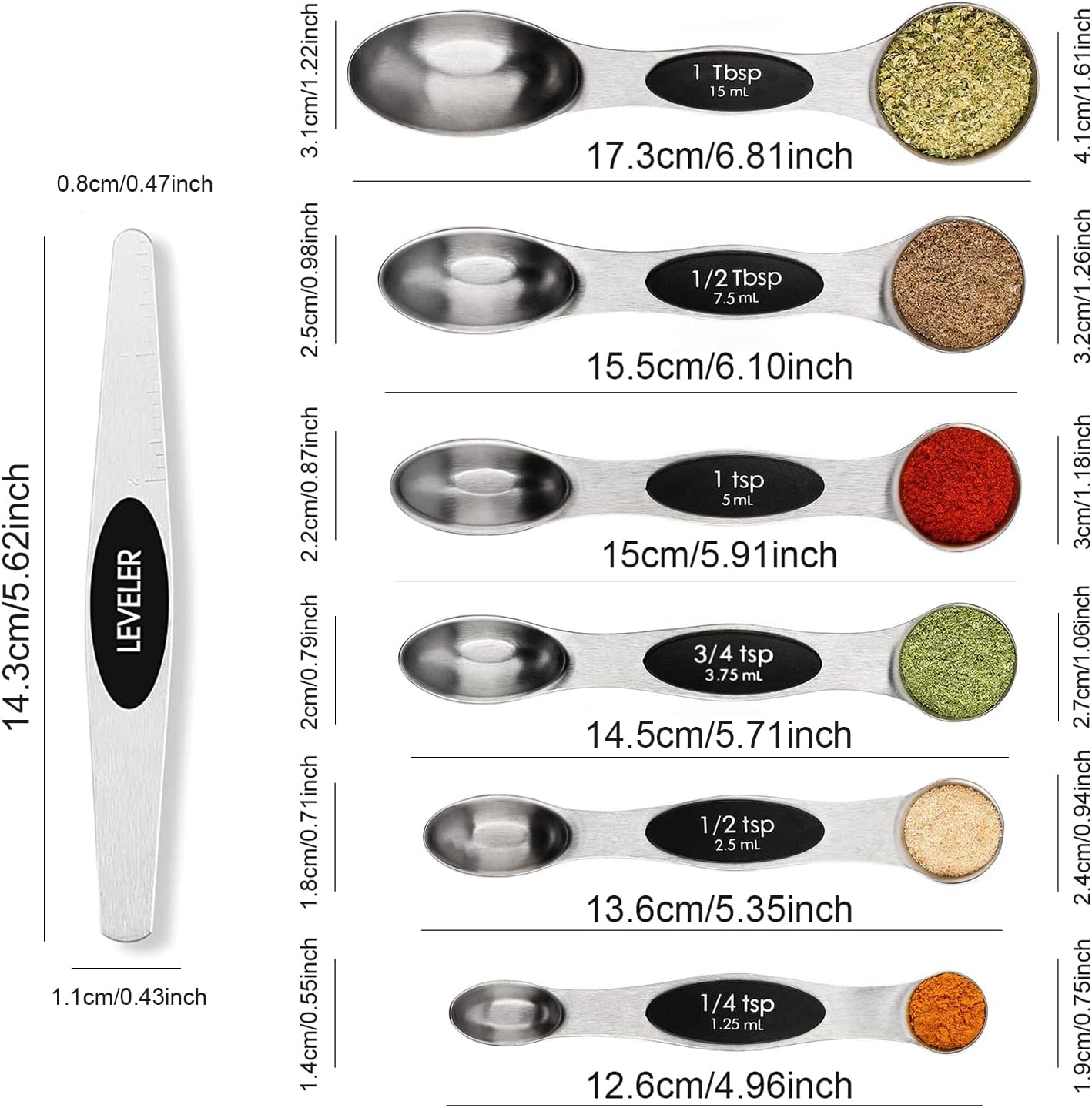 Magnetic Measuring Spoons Set Stainless Steel with Leveler, Stackable Metal Tablespoon Measure Spoon for Baking, Cups and Spoon Set Kitchen Gadgets Apartment Essentials Fits in Spice Jars - Image 3