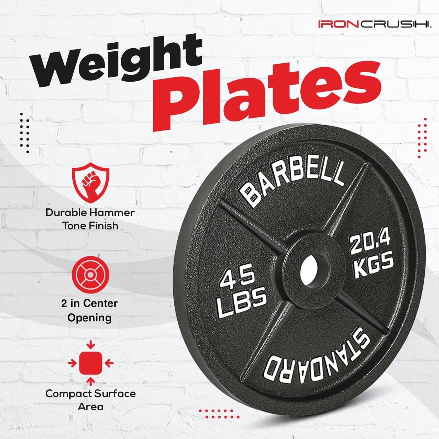 Cast Iron Olympic Weight Plates – Free Weights with 2-inch Hole & Anti-Rust Hammertone Finish - Ideal for Strength Training, Crossfit Equipment & Home Gym Set – Sold in Pairs - 2.5LB–45LB - Image 3