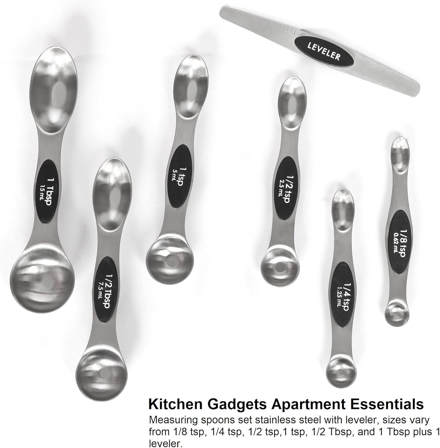 Magnetic Measuring Spoons Set Stainless Steel with Leveler, Stackable Metal Tablespoon Measure Spoon for Baking, Cups and Spoon Set Kitchen Gadgets Apartment Essentials Fits in Spice Jars - Image 8