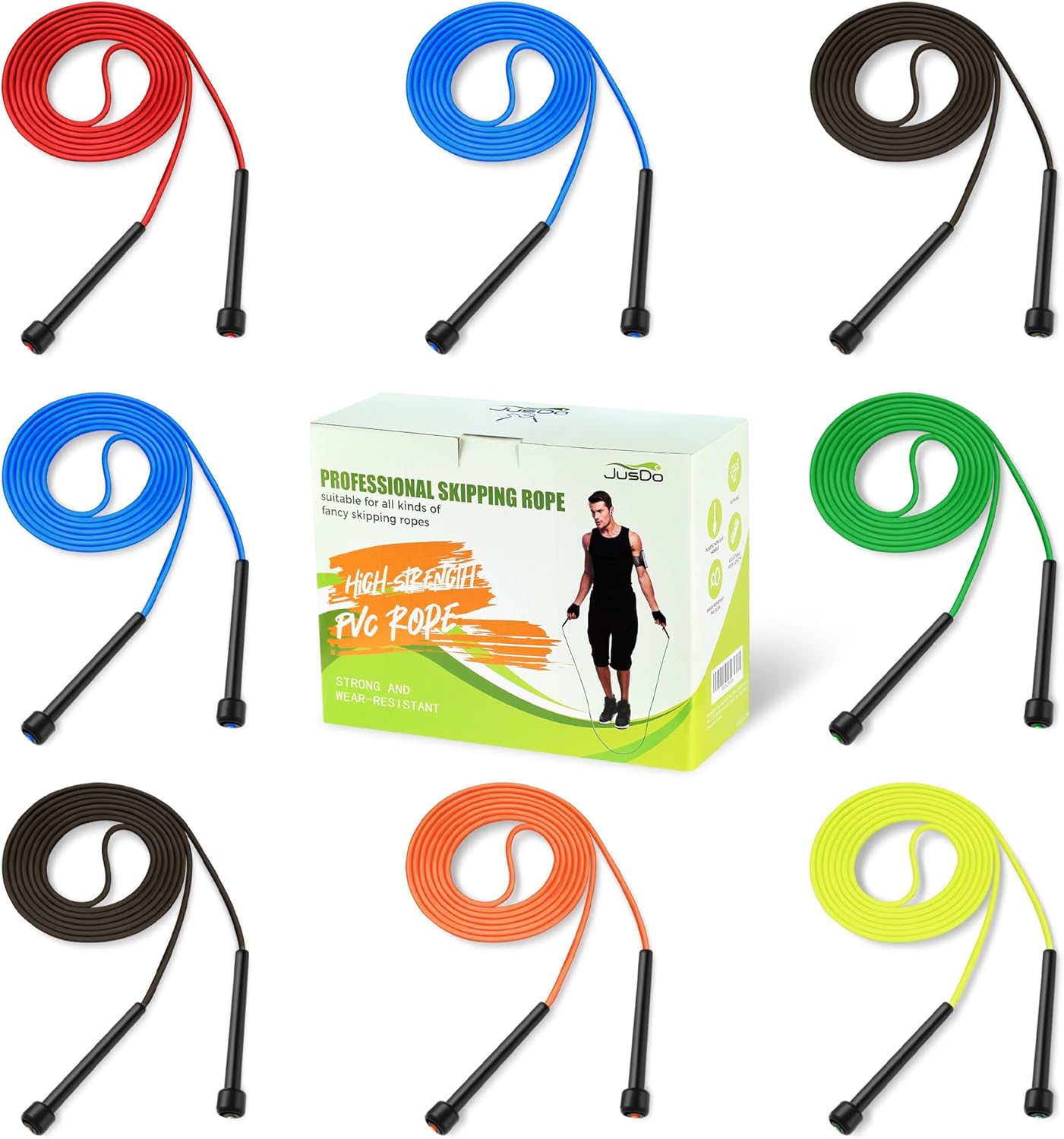 JUSDO 8 Pack Adjustable PVC Jump Rope for Cardio Fitness - Versatile Jump Rope for Both Kids and Adults Women Men Christmas Gift - Great for Exercise,9 Feet - Image 2