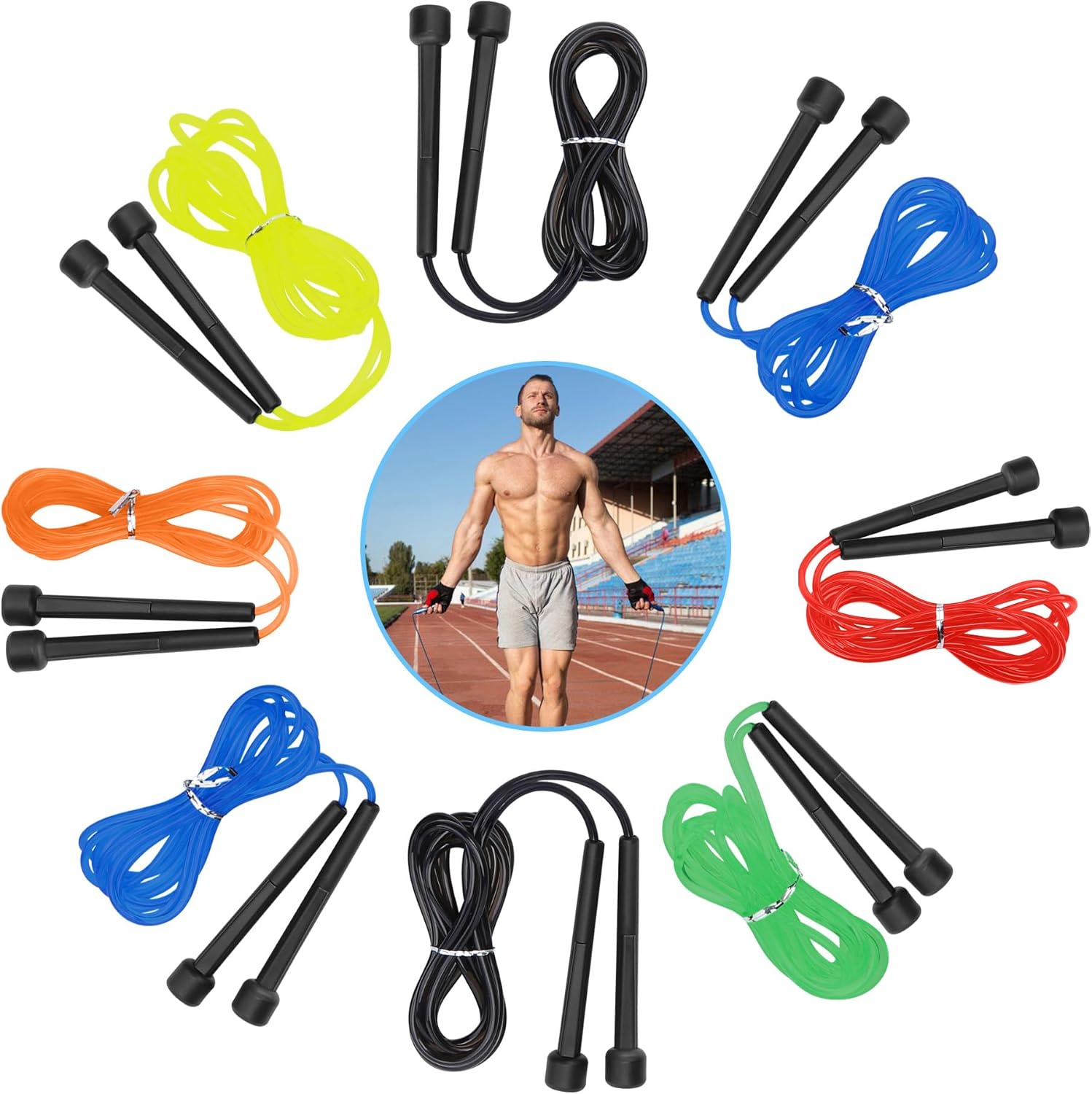 JUSDO 8 Pack Adjustable PVC Jump Rope for Cardio Fitness - Versatile Jump Rope for Both Kids and Adults Women Men Christmas Gift - Great for Exercise,9 Feet - Image 3