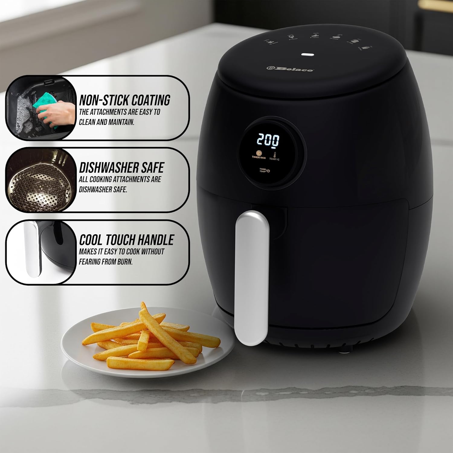 Belaco Air Fryer, 2.1Qt Digital Display, Rapid Air Circulation, Air Fryers, 60 Min Timer, Small Air Fryer, Adjustable Temperature, Dishwasher Safe Basket BEL-AF-02 - Image 10