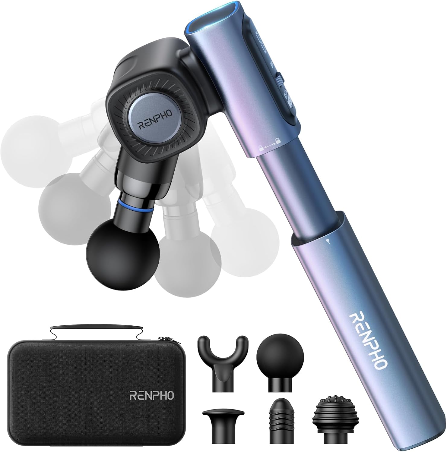 RENPHO Foldable Massage Gun with Extension Handle for Back, Fathers Day Dad Gift, 0-90° Adjustable Angle, FSA Eligible, Handheld Percussion Deep Tissue Massager with 9mm Amplitude for Pain Relief HSA - Image 2