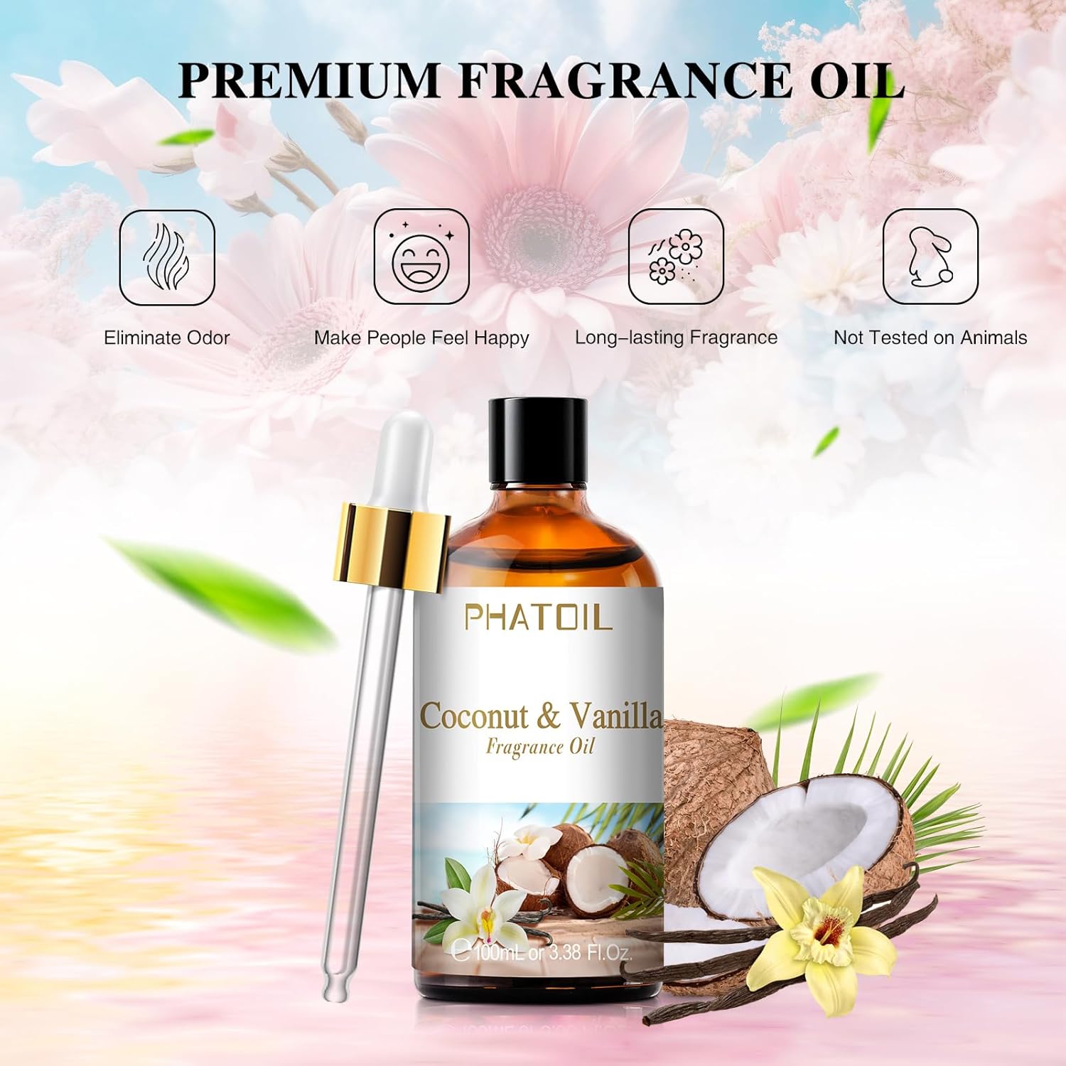 PHATOIL 3.38FL.OZ Coconut & Vanilla Fragrance Oils for Aromatherapy, Essential Oils for Diffusers for Home, Perfect for Diffuser, Yoga, DIY Candle and Soap Making - 100ml - Image 4