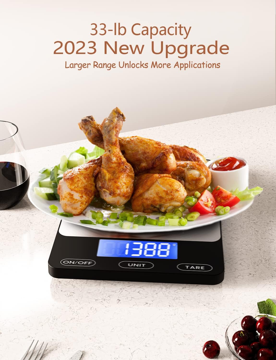 Food Scale -33lb Digital Kitchen Scale for Food Ounces Grams Rechargeable 304 Stainless Steel,Batteries and Type-C Charging | Perfect for Meal Prep, Cooking, and Baking, Black - Image 6