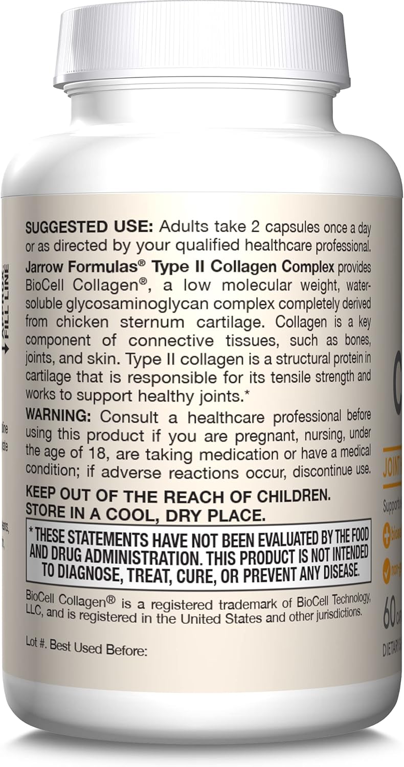 Jarrow Formulas® Type II Collagen Complex 1000 mg Supplements, Supports Skin and Joint Health, 60 Capsules, 30 Day Supply - Image 11
