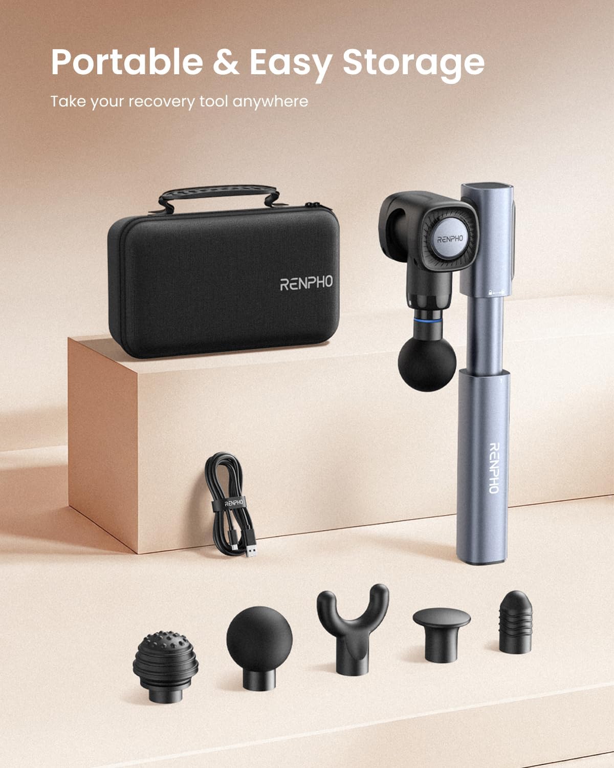 RENPHO Foldable Massage Gun with Extension Handle for Back, Fathers Day Dad Gift, 0-90° Adjustable Angle, FSA Eligible, Handheld Percussion Deep Tissue Massager with 9mm Amplitude for Pain Relief HSA - Image 7