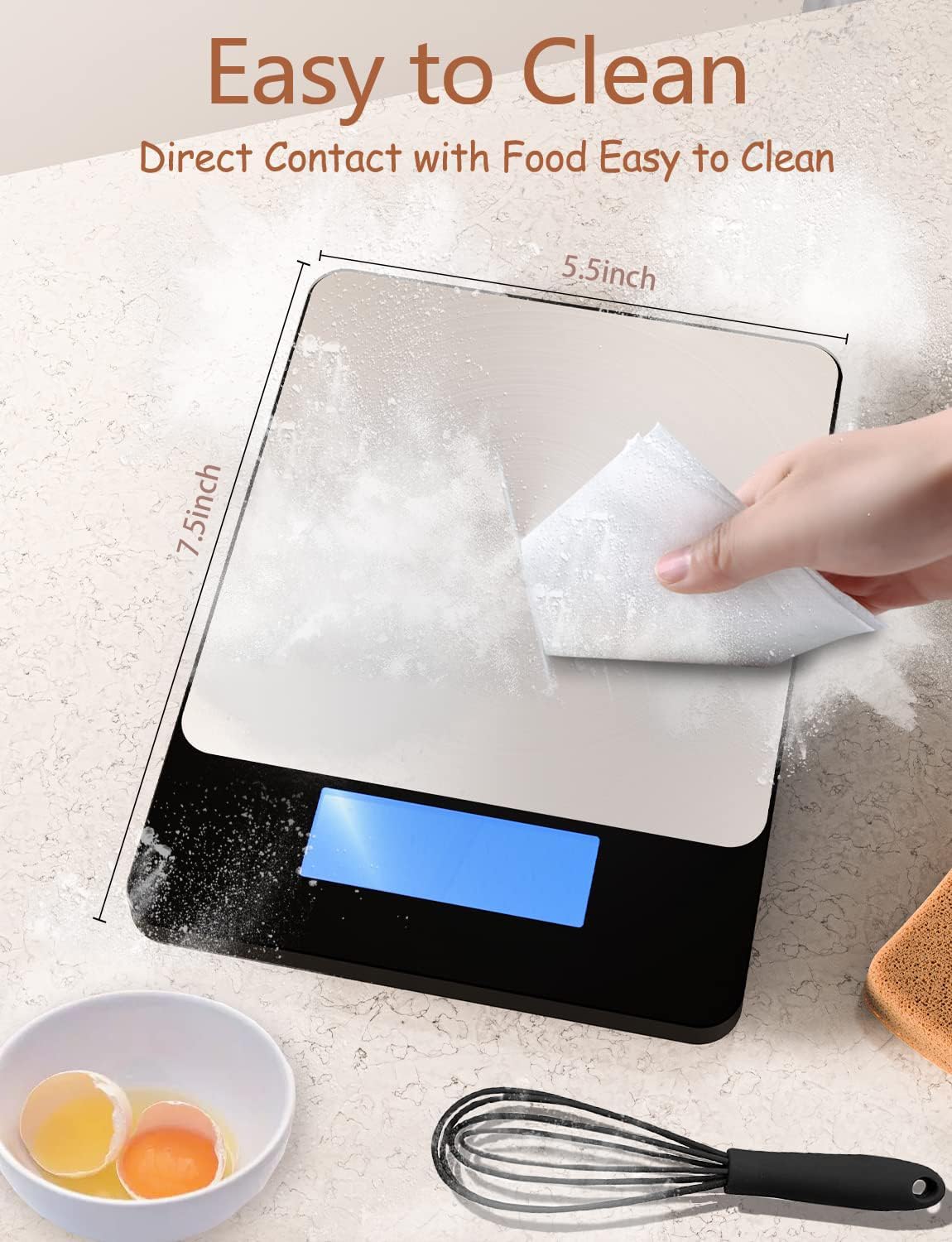Food Scale -33lb Digital Kitchen Scale for Food Ounces Grams Rechargeable 304 Stainless Steel,Batteries and Type-C Charging | Perfect for Meal Prep, Cooking, and Baking, Black - Image 7