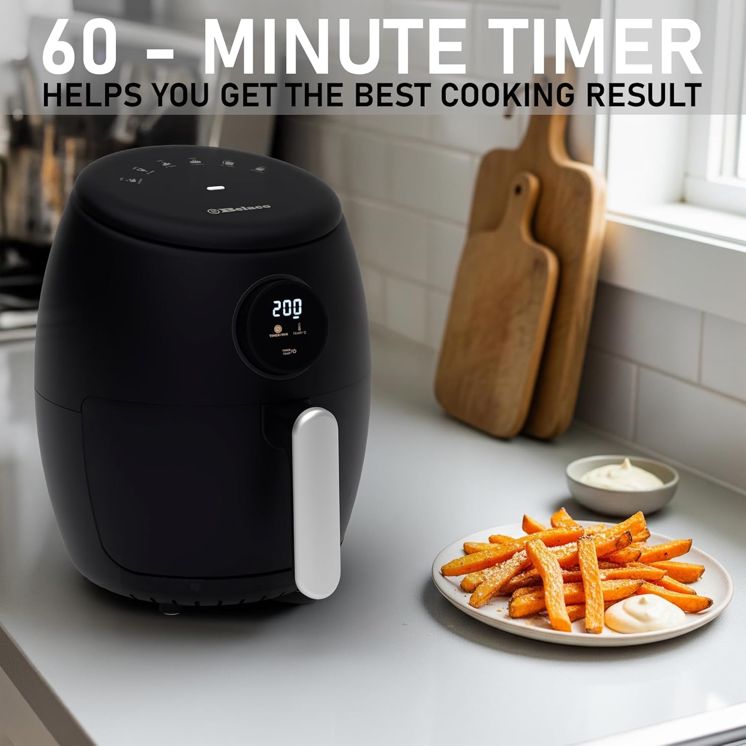 Belaco Air Fryer, 2.1Qt Digital Display, Rapid Air Circulation, Air Fryers, 60 Min Timer, Small Air Fryer, Adjustable Temperature, Dishwasher Safe Basket BEL-AF-02 - Image 6